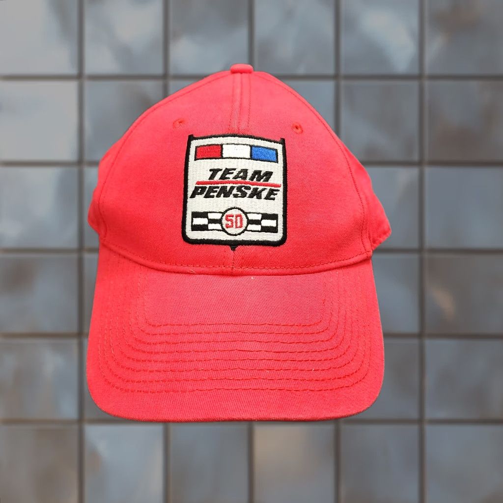 NASCAR Team Penske Hat Red Strapback Cap NASCAR Racing Adjustable Embroidered Logo Mens One Size Red Baseball Cap Size ONE SIZE - 1 Thumbnail