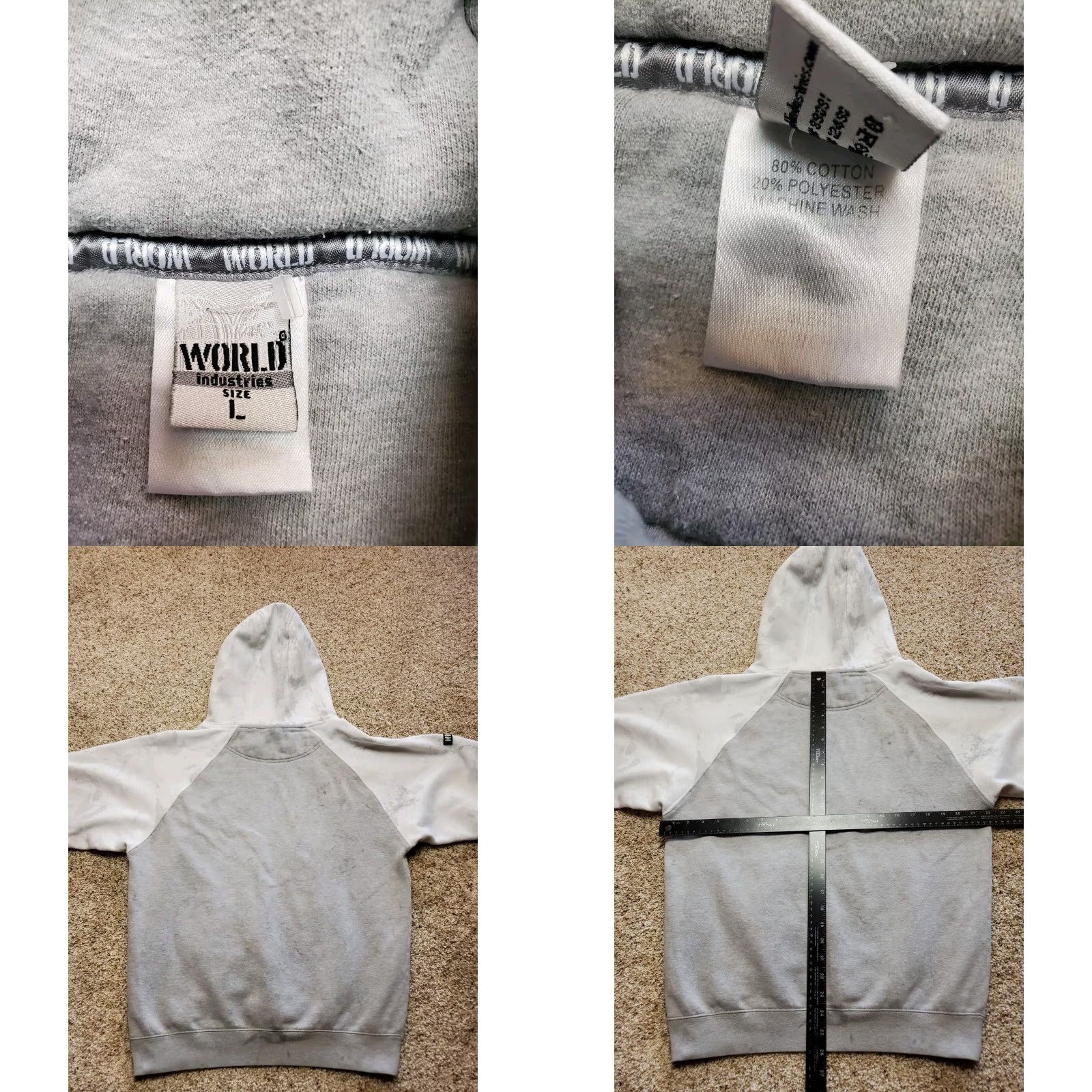 World Industries VINTAGE World Industries Hoodie Men Large Gray Pullover Distressed Y2K Stars Embroidered Regular Fit Zip Sweater Sweatshirt - Mens Size US L / EU 52-54 / 3 - 8 Thumbnail