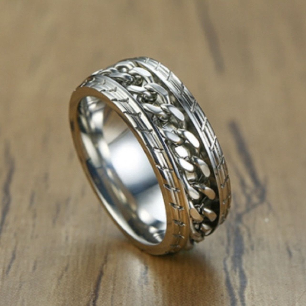 Jewelry Men's 8mm Silver Spinning Chain Ring - Size 7 Size ONE SIZE - 2 Thumbnail