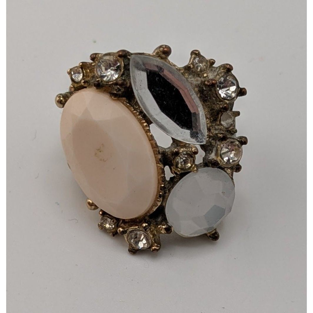 Other Vintage Glam Statement Ring With Rhinestones & Faceted Cream Size ONE SIZE - 7 Thumbnail