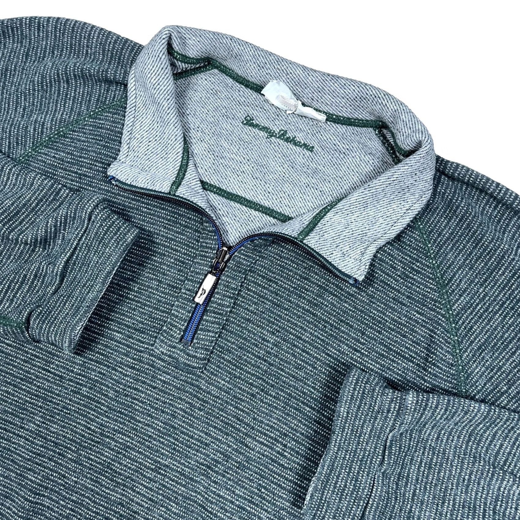 Tommy Bahama Tommy Bahama Sweater Mens XL Green Pullover 1/4 Zip Reversible Knit Striped Logo Zipper Size US XL / EU 56 / 4 - 2 Thumbnail