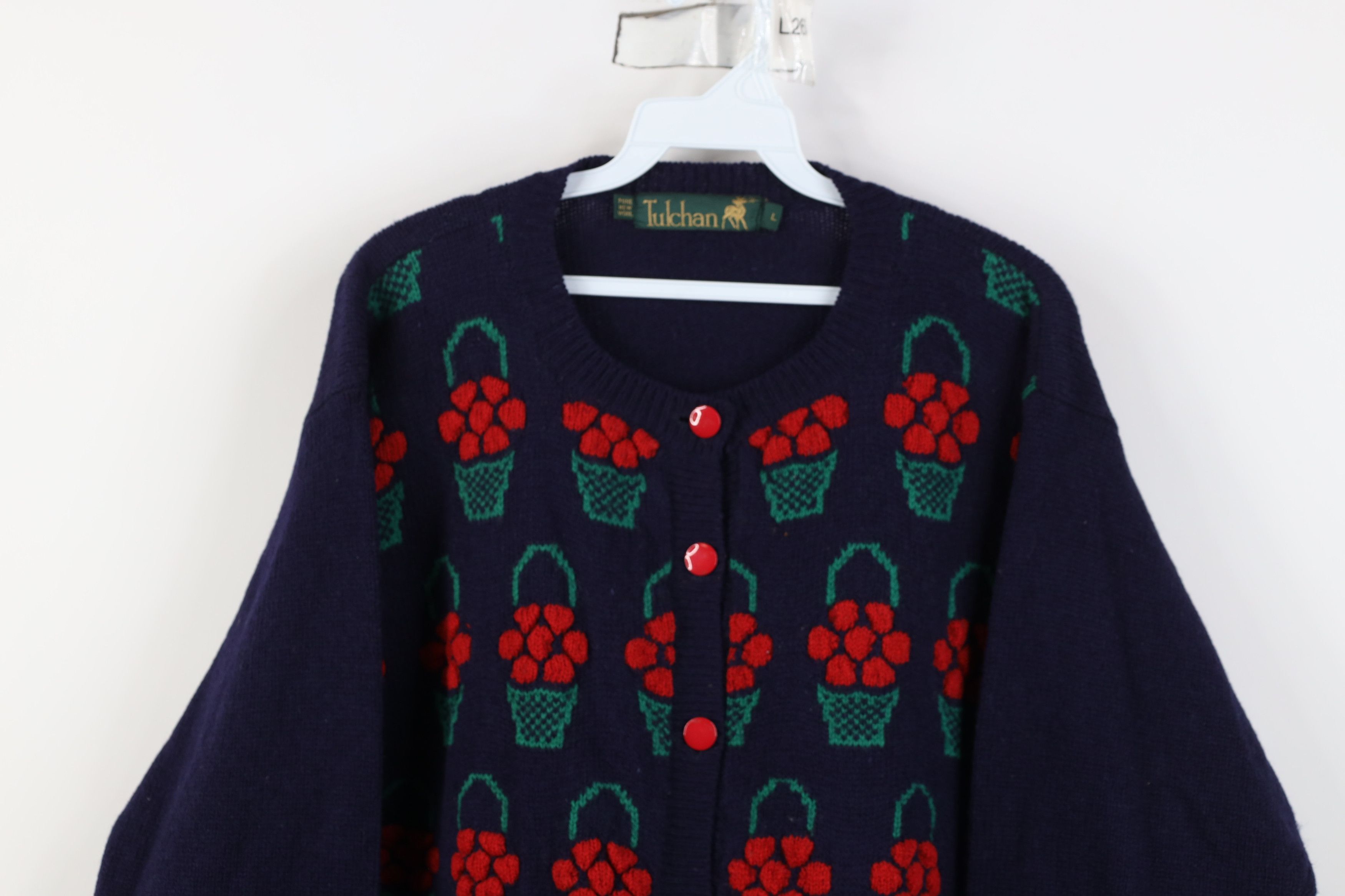 Vintage Vintage 90s Streetwear Basket Wool Knit Cardigan Sweater Size L / US 10 / IT 46 - 2 Thumbnail