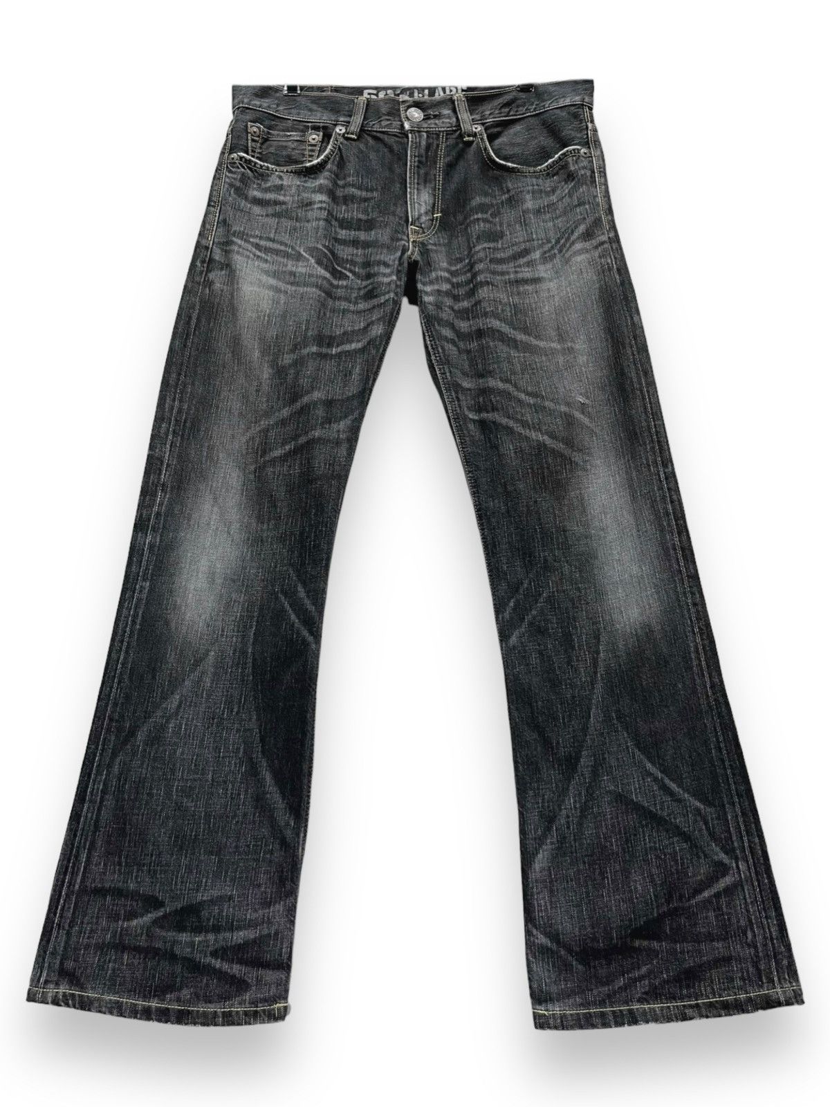 Edwin × Japanese Brand × Vintage FYE FLARE💥EDWIN BLUE TRIP Distressed Black MADE IN JAPAN💥 Size US 34 / EU 50 - 2 Thumbnail