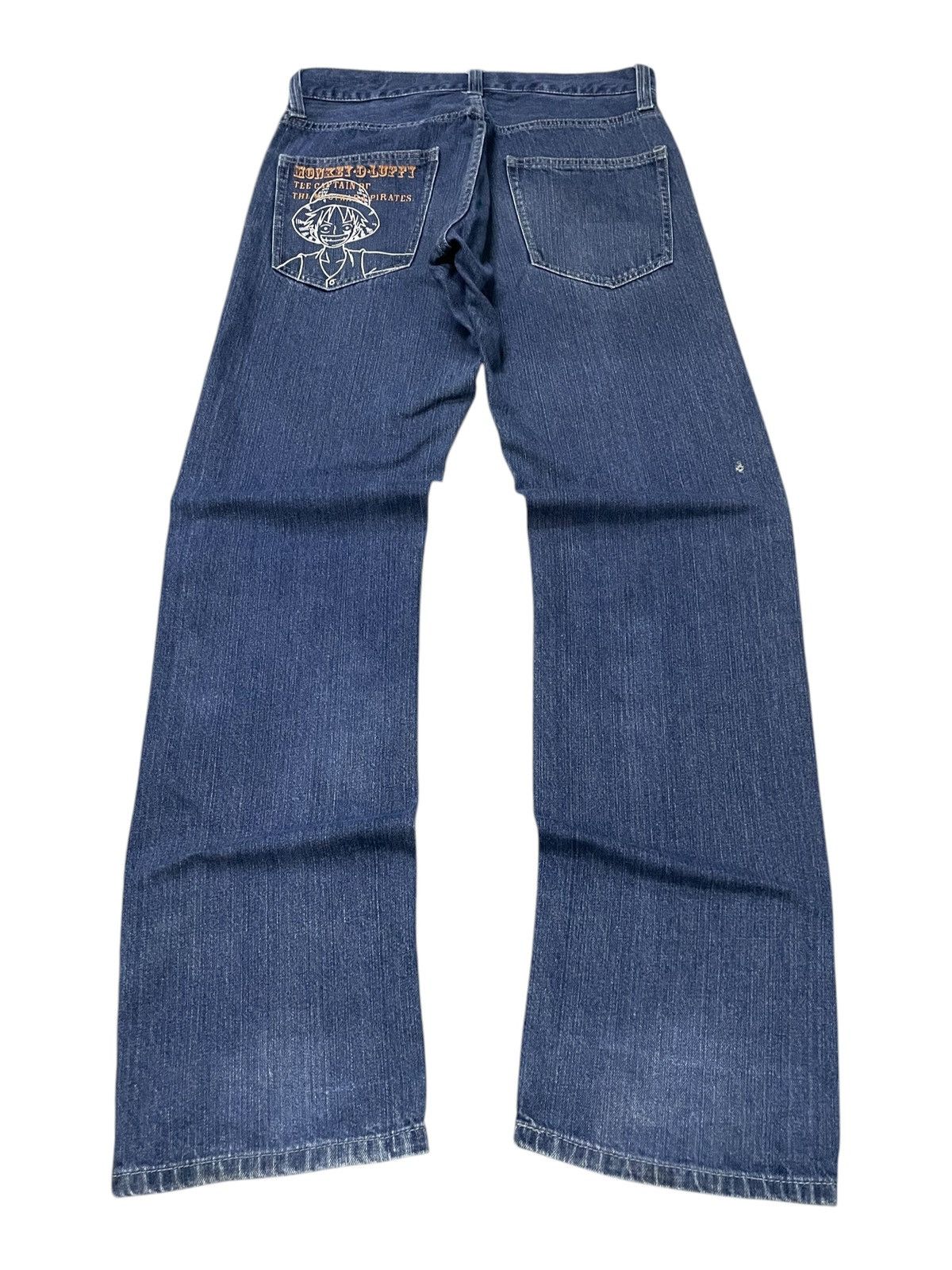 Japanese Brand Vintage One Piece Anime Ace And Luffy On Fire Rare Jeans Size US 30 / EU 46 - 2 Thumbnail
