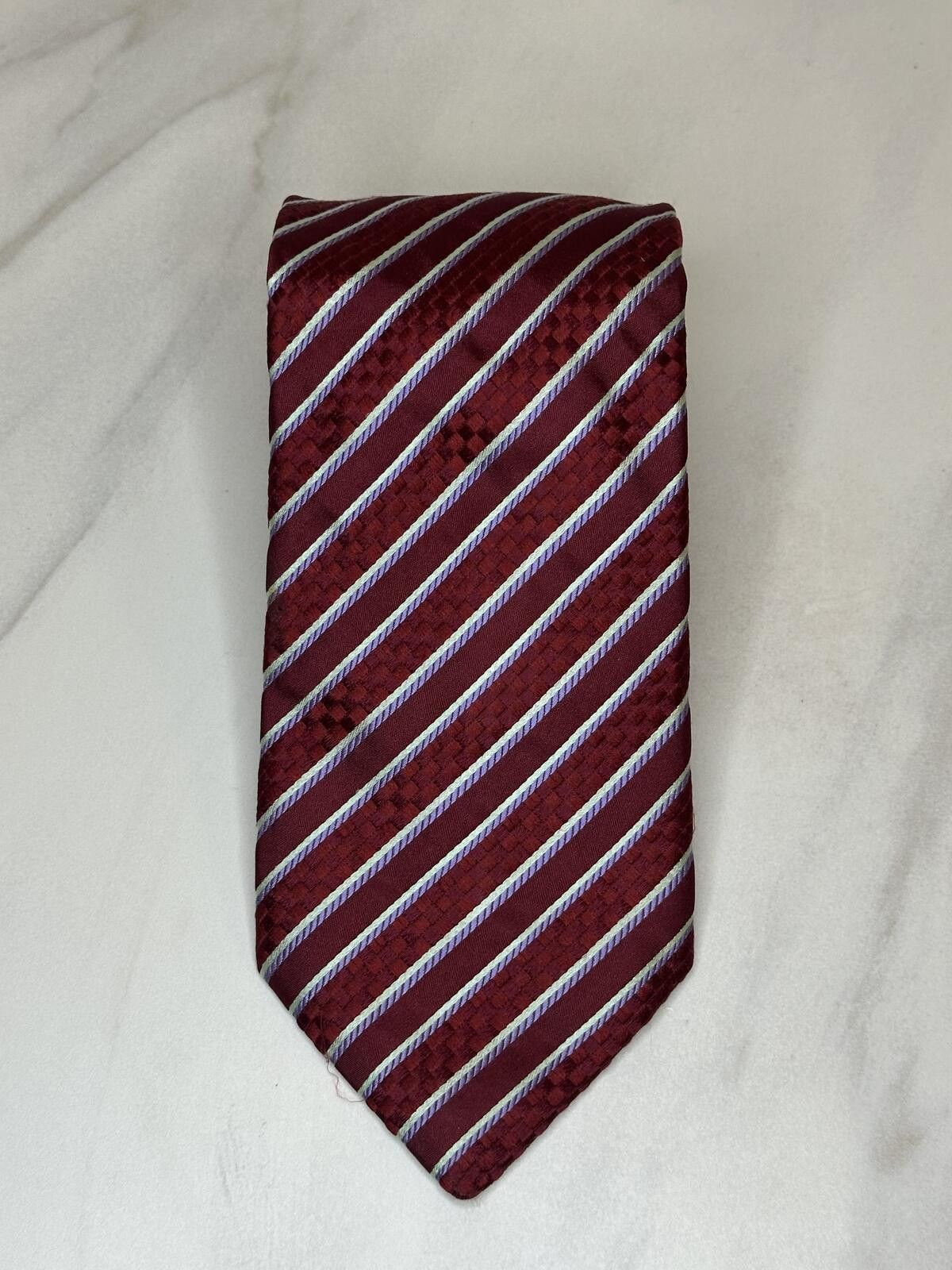 Canali Canali 100% Italian silk tie burgundy lavender cream striped Size ONE SIZE - 1 Thumbnail