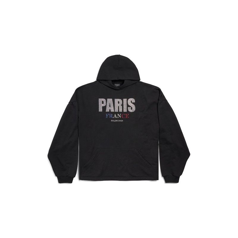 Balenciaga o1tr1nto0326 Paris Strass Cropped Hoodie Oversized in Black Size S / US 4 / IT 40 - 1 Thumbnail
