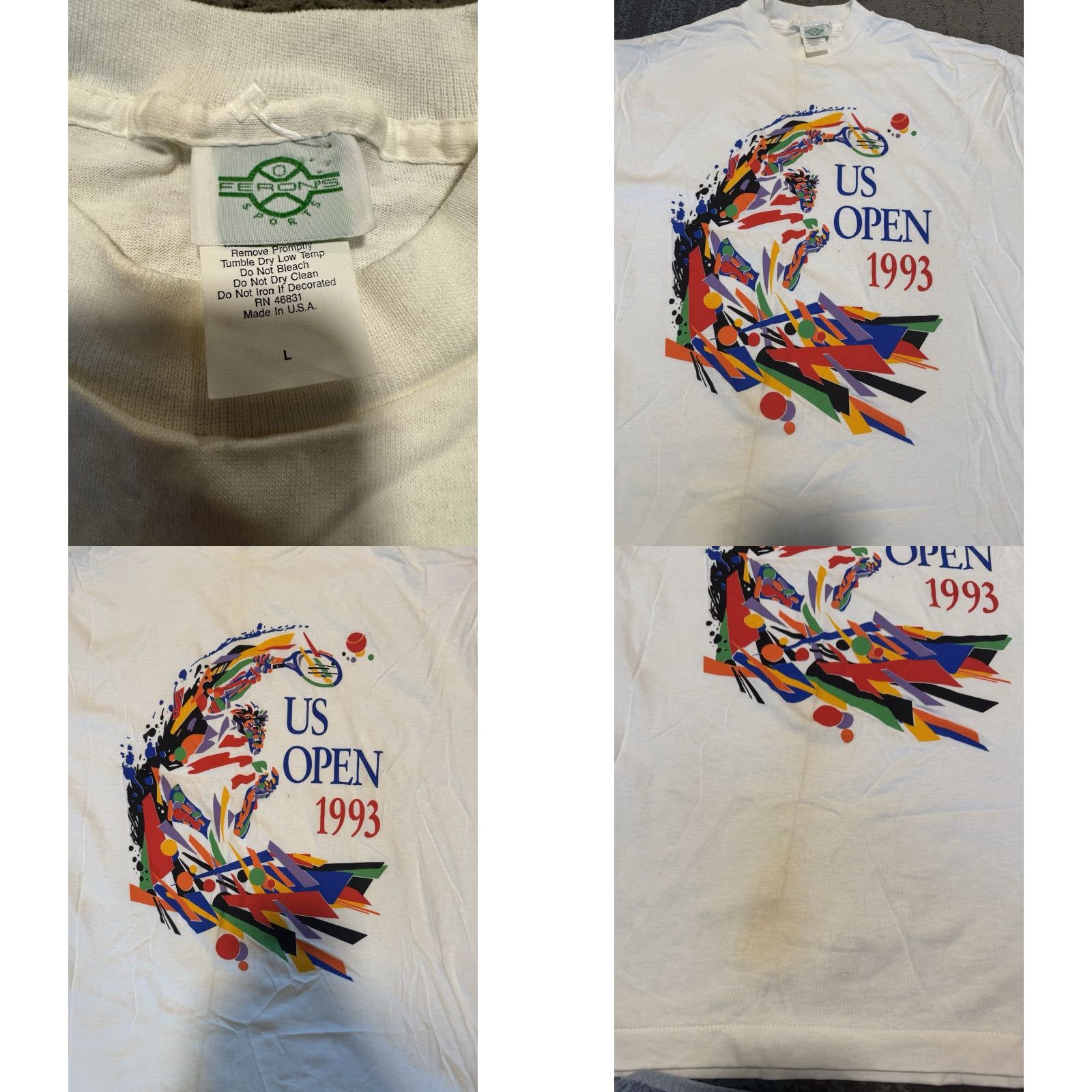 Vintage VTG 1993 US Open T-Shirt Feron’s White 90s Graphic Short Sleeve Crew Neck Mens L Size US L / EU 52-54 / 3 - 9 Thumbnail