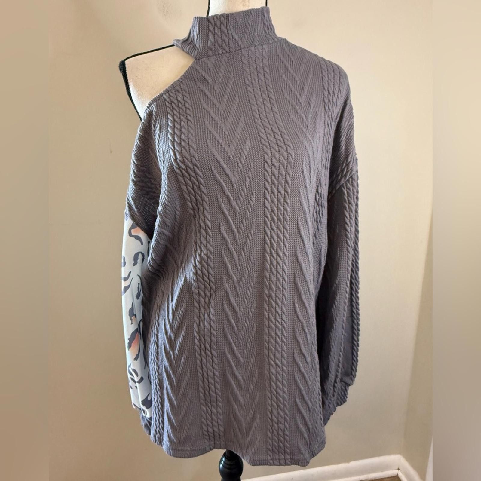 Other Cold Shoulder color block sweater gray & pink leopard SZ XL Size XL / US 12-14 / IT 48-50 - 5 Thumbnail