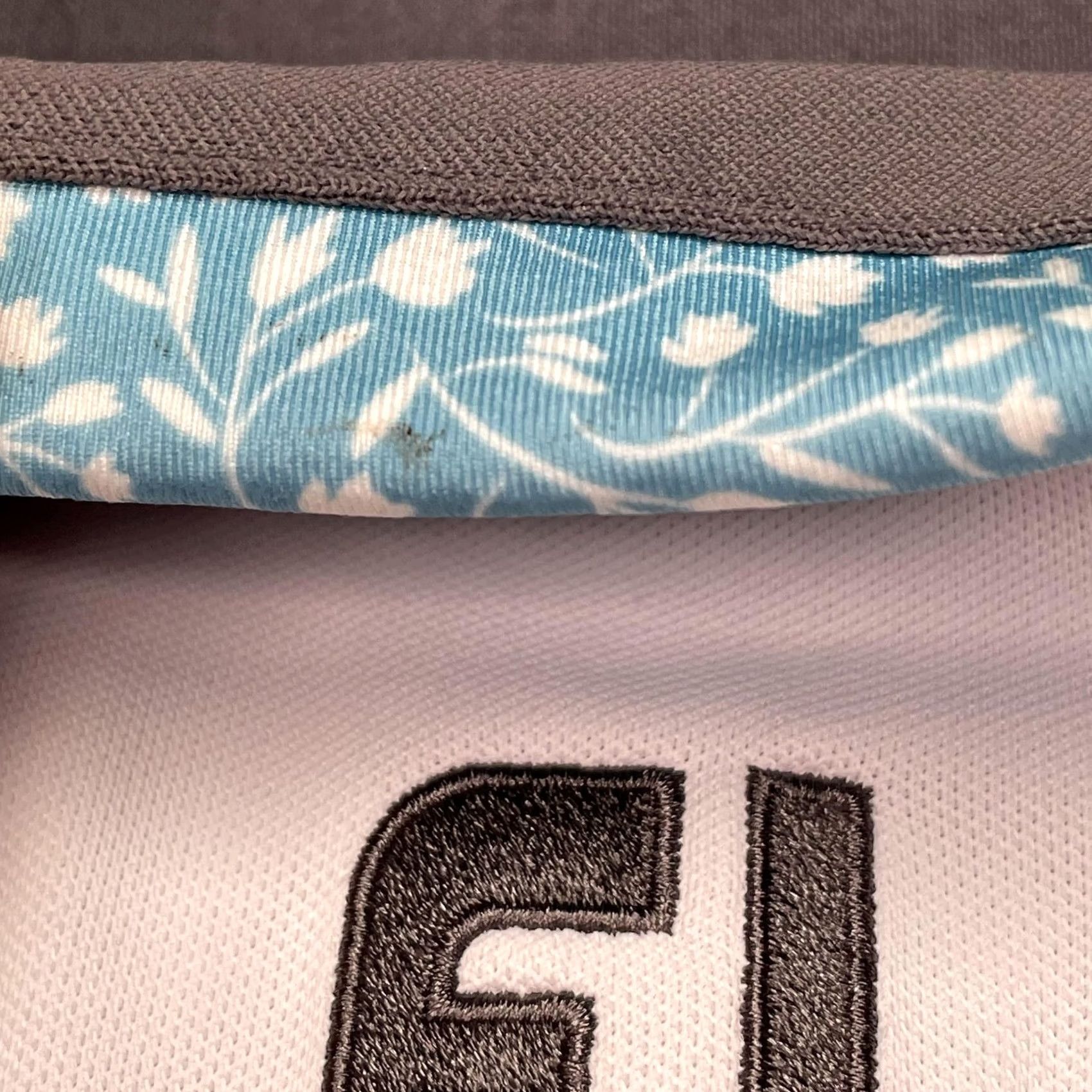 Footjoy FootJoy Polo Shirt Mens Large White Blue Floral Collar Golf Performance Stretch Size US L / EU 52-54 / 3 - 7 Thumbnail