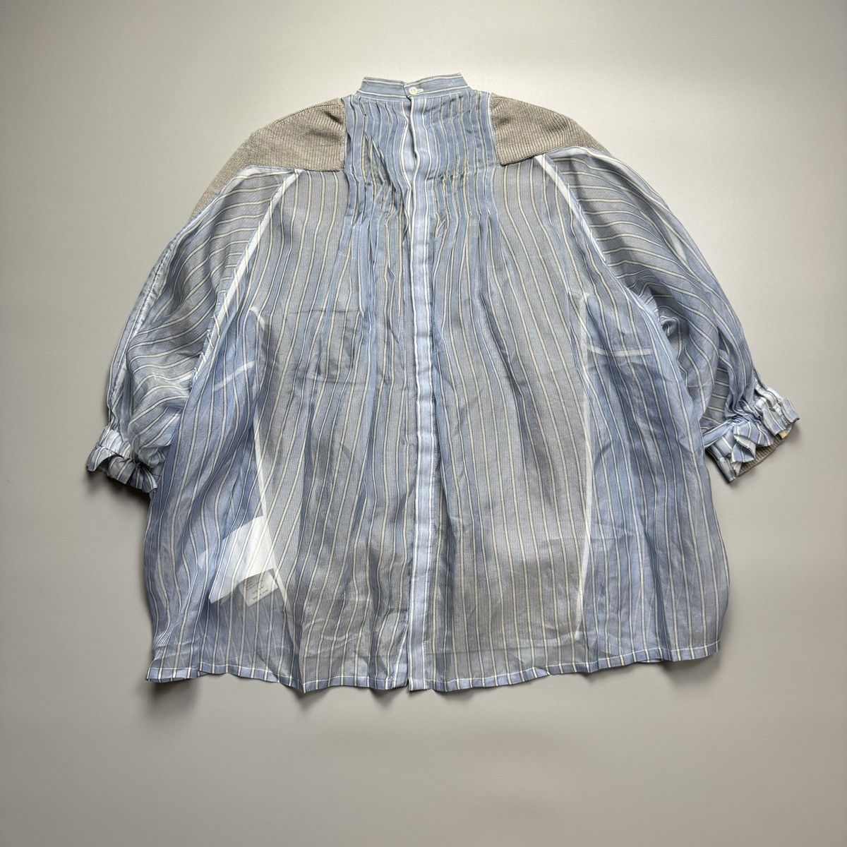 Sacai Sacai - Gray Knit & Blue Striped Organza Sweater Size ONE SIZE - 2 Thumbnail