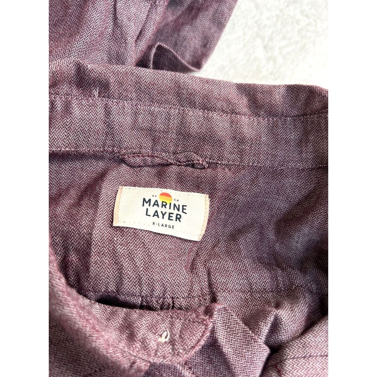 Marine Layer Marine Layer Button Up Shirt XL Long Sleeve Herringbone Burgundy Plum Mens Casual Outdoor Size US XL / EU 56 / 4 - 4 Thumbnail