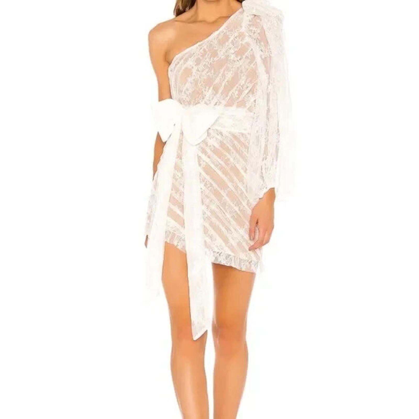 For Love & Lemons For Love & Lemons Dynasty White Lace One-Shoulder Mini Dress Size XS / US 0-2 / IT 36-38 - 2 Thumbnail