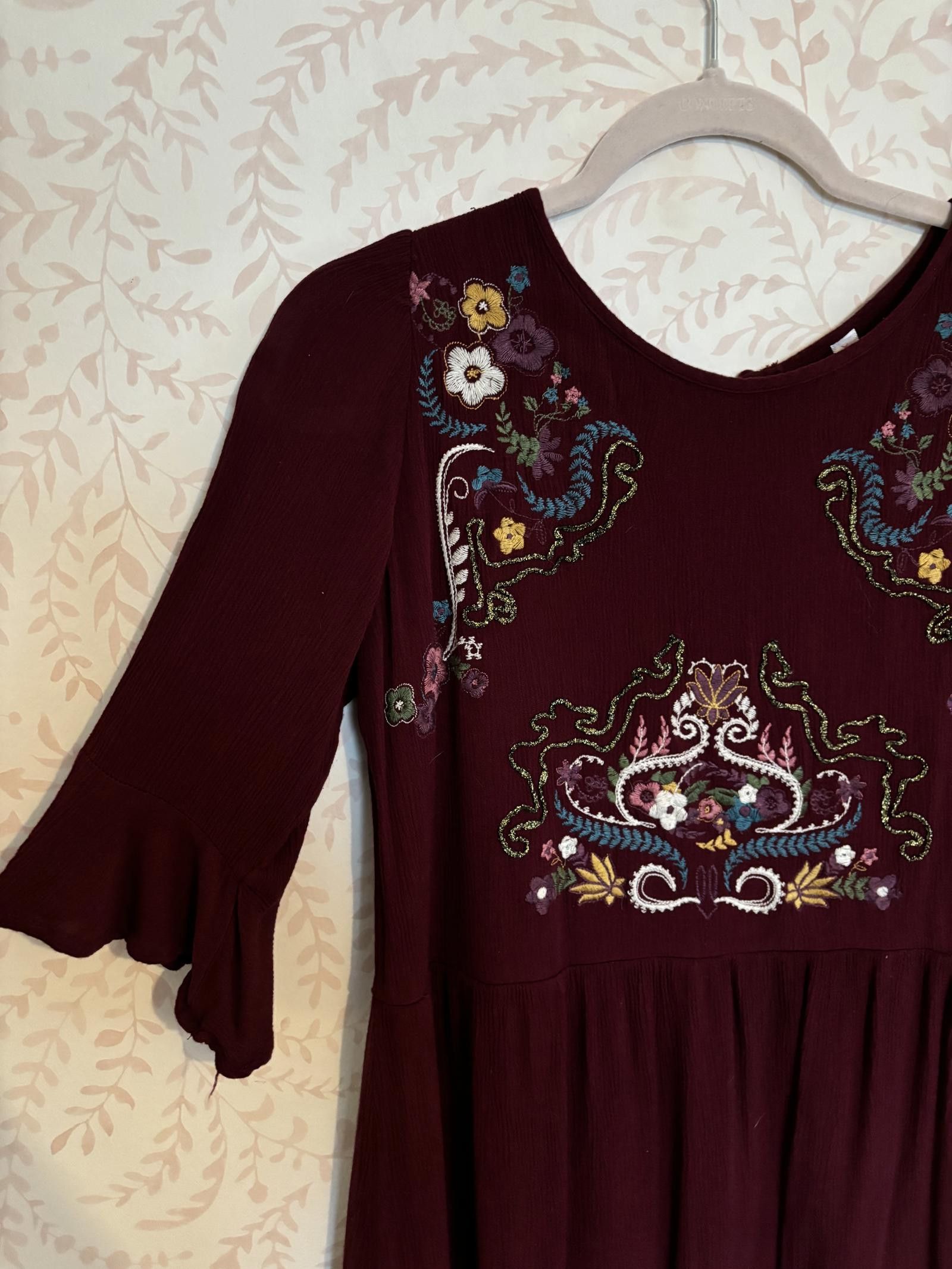 Free People NWOT Free People Burgundy Embroidered High Waist Dress M Size M / US 6-8 / IT 42-44 - 2 Thumbnail