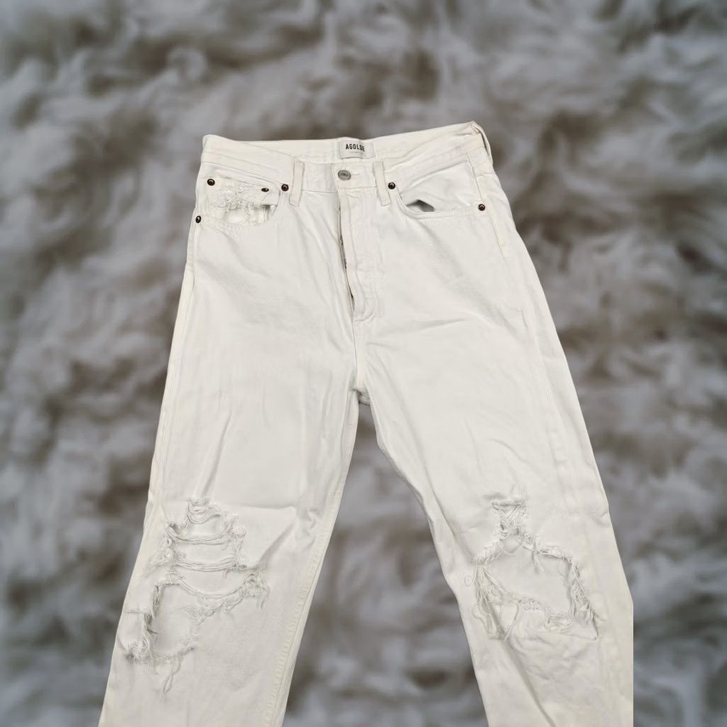 Agolde AGOLDE Jeans Womens 90s Mid Rise Loose Fit 27 White Light Wash Distressed Denim 5-Pocket Button, 100% Cotton, Vintage No, Fall, 28.5 Inseam, Womens Size 27" / US 4 / IT 40 - 1 Thumbnail