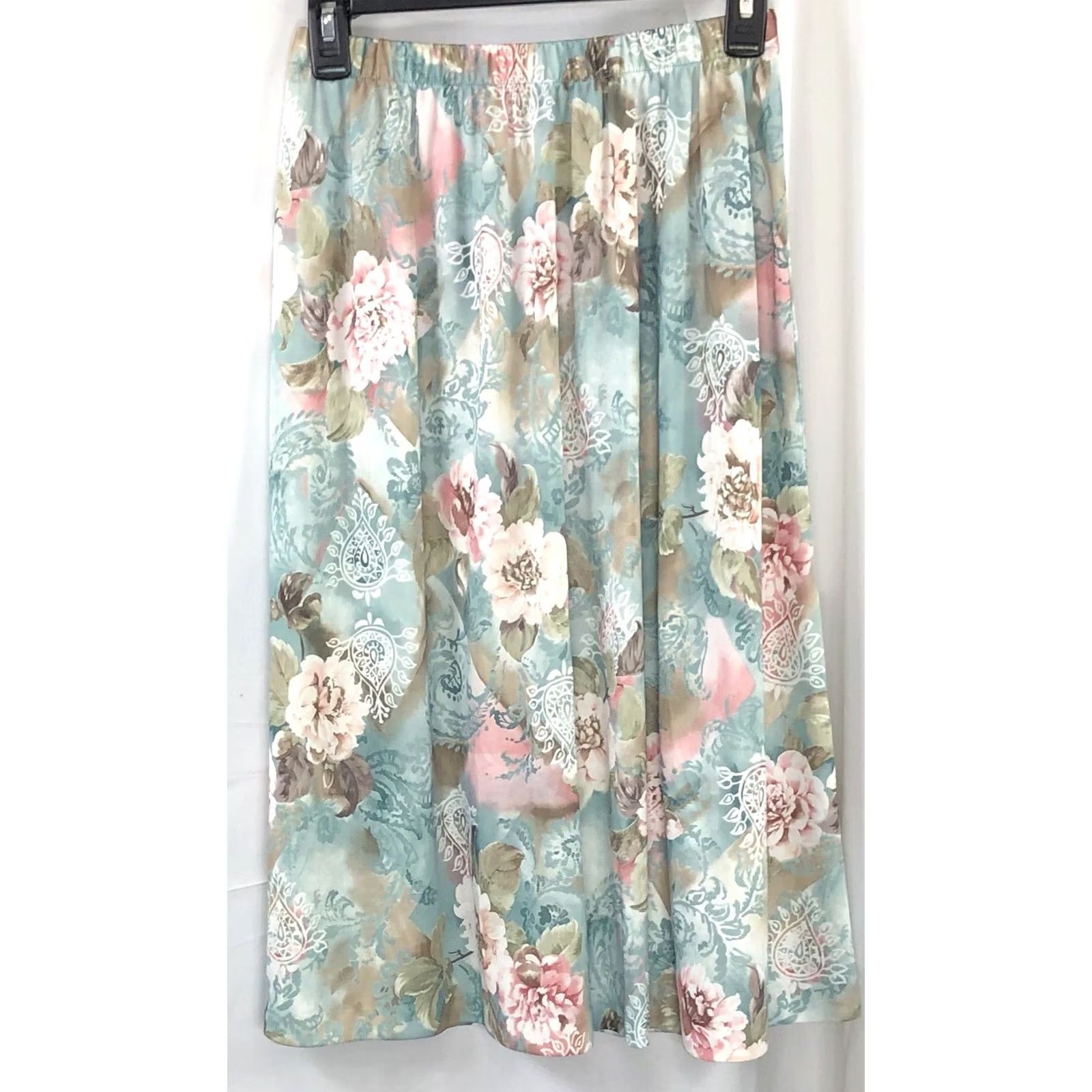 Vintage Vintage Silver Chiffon Floral Boho Skirt - S/M, Elastic Waist, Blue, 24 Size 28" / US 6 / IT 42 - 3 Thumbnail