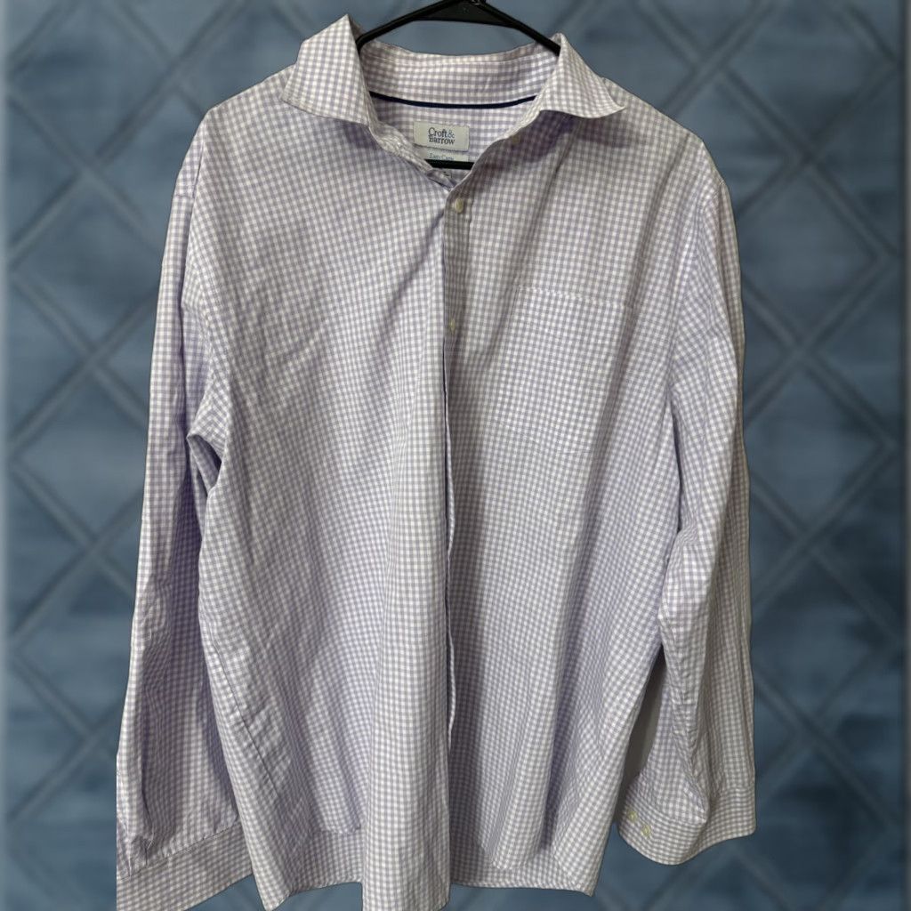 Croft & Barrow Croft & Barrow Shirt Men's XL Purple White Gingham Easy Care Button Up Size US XL / EU 56 / 4 - 1 Thumbnail