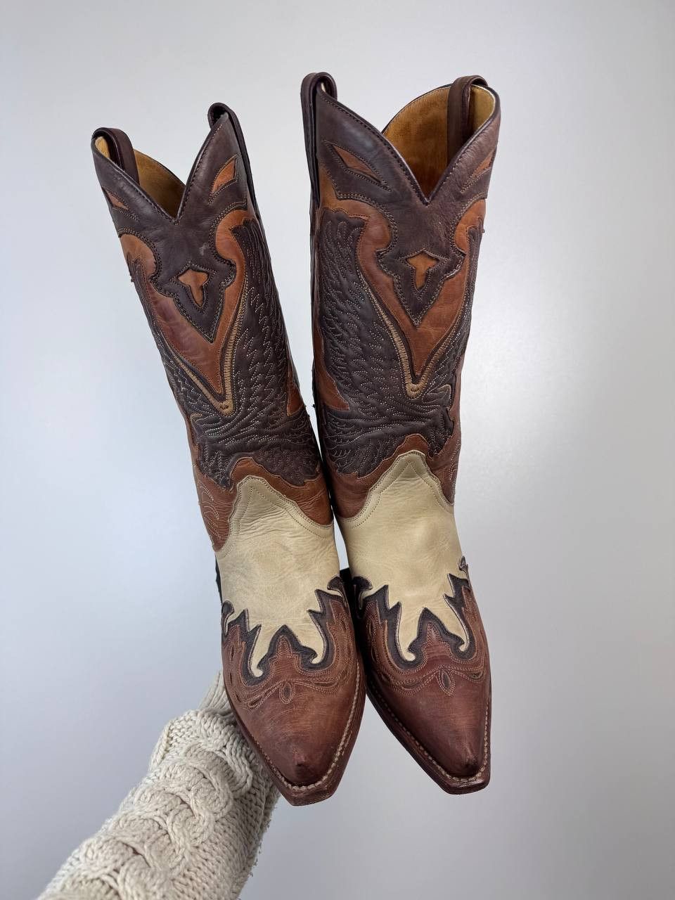 Sancho Boots Sancho Cowboy Boots Leather Western Brown Beige Mens Size 39 Size US 6 / EU 39 - 1 Thumbnail