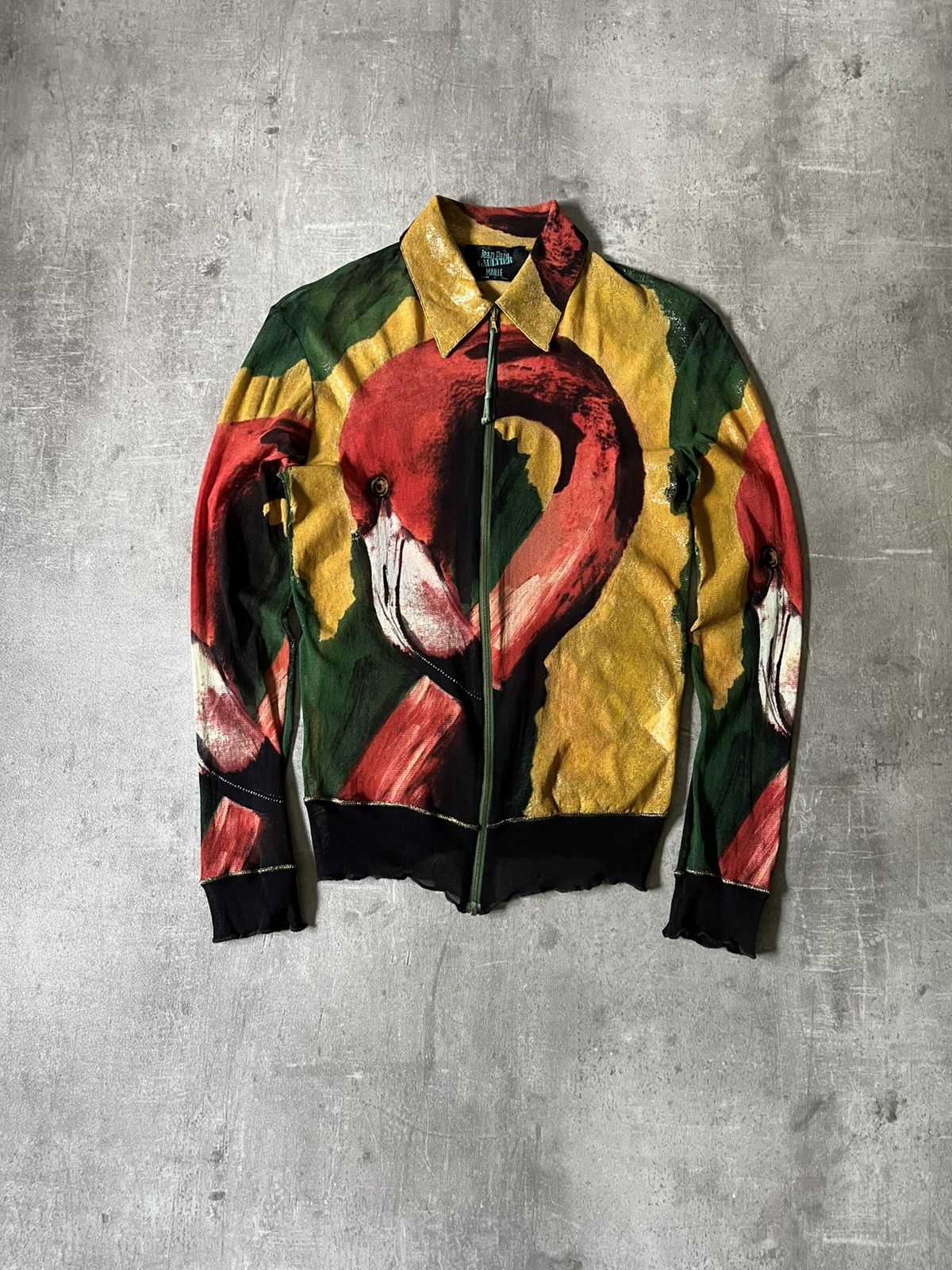 Jean Paul Gaultier Vintage Jean Paul Gaultier S/S 96 Flamingo zip mesh jacket Size US S / EU 44-46 / 1 - 1 Thumbnail