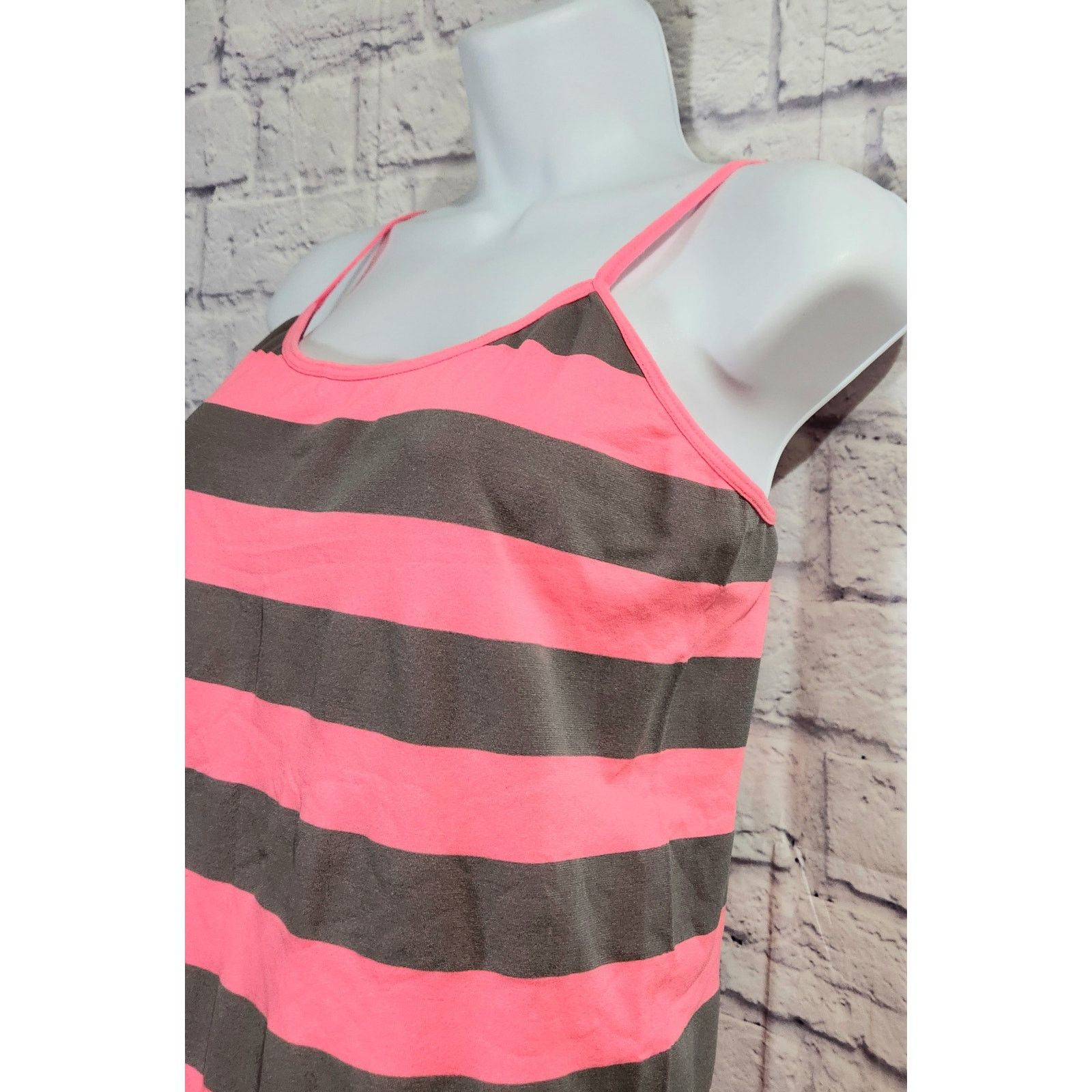 Other Zenana Signature Pink Gray Striped Strap Tank Top One Size Size ONE SIZE - 2 Thumbnail