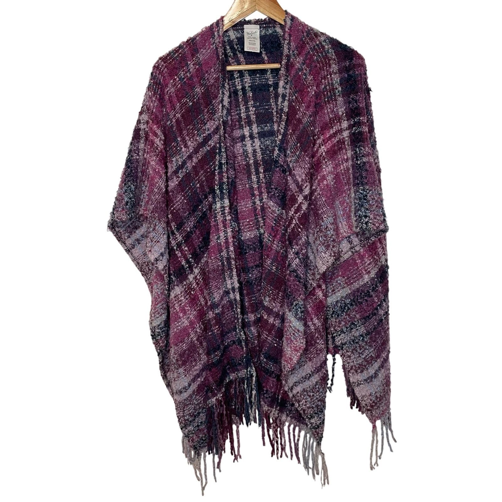 Woolrich Woolen Mills Woolrich Plaid Textured Cape OS Pink Purple Fringe Shawl Size ONE SIZE - 1 Thumbnail