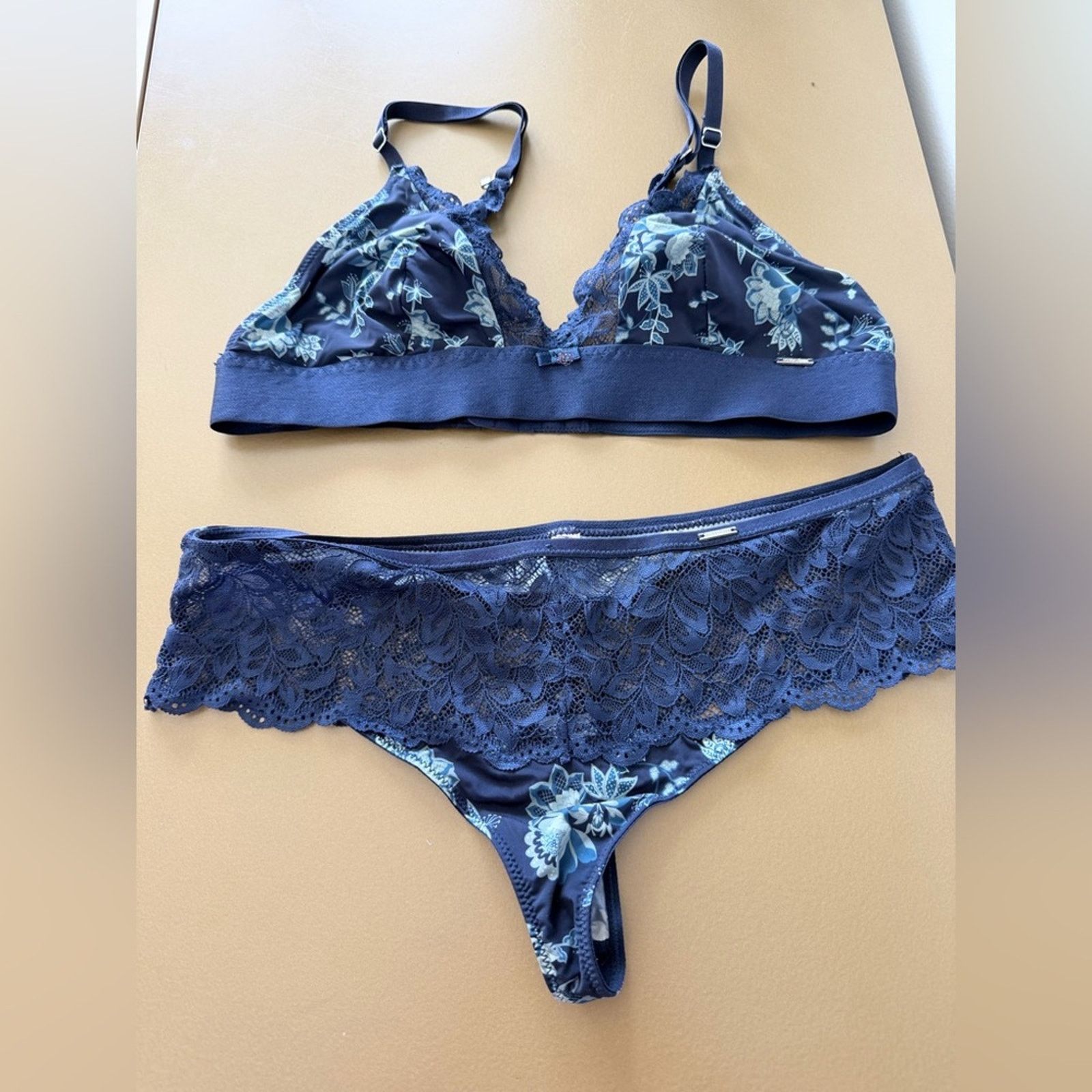 Other Boho Navy Floral Lace Bralette & Brief Set Intimates size S Size ONE SIZE - 3 Thumbnail