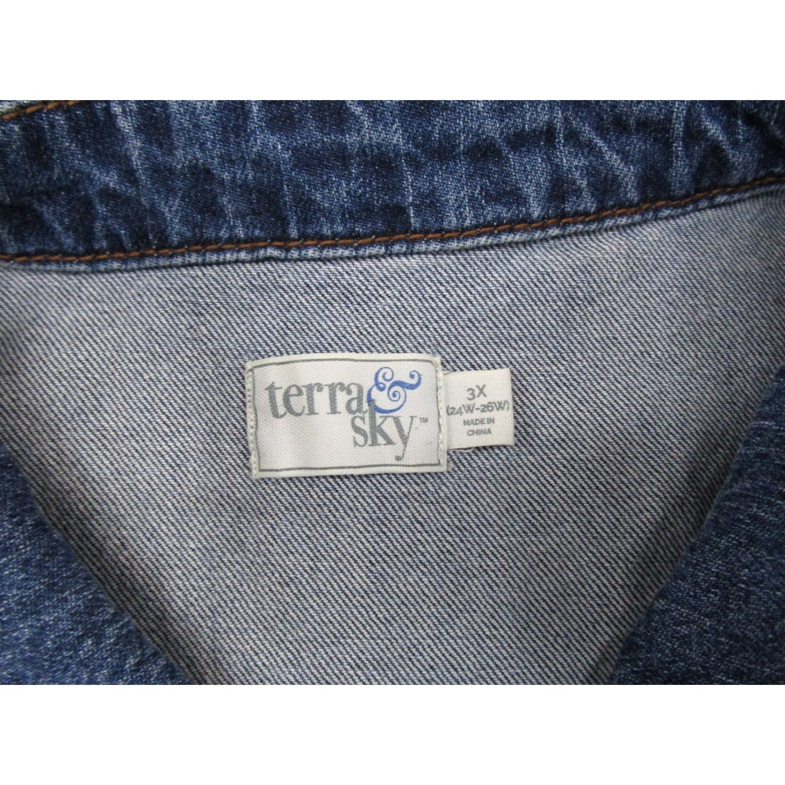 Vintage Terra & Sky Women's Plus Size 3X Belted Denim Jacket Medium Blue Button Down Jacket Long Sleeve Regular Fit Casual Womens 3X City Size XXL / US 16-18 / IT 52-54 - 2 Thumbnail
