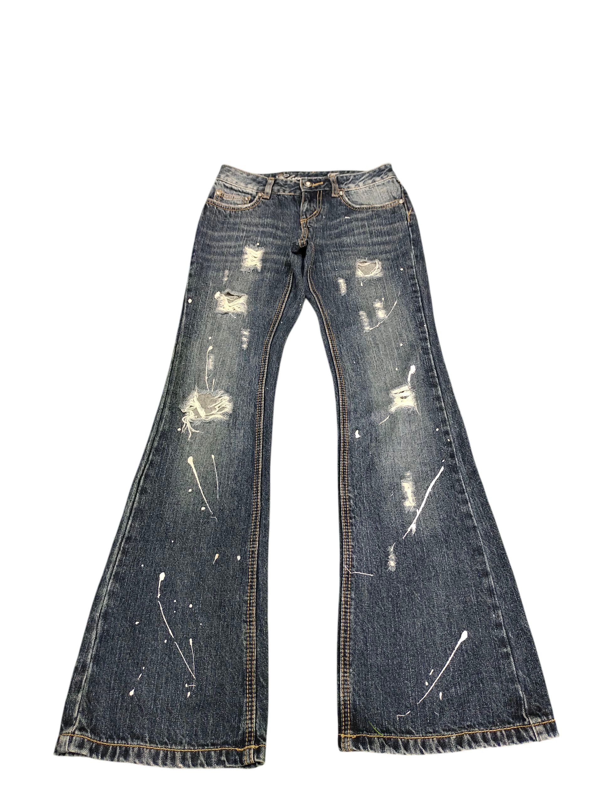 Flare Jeans Elvence Painted Distress Denim Bootcut Low Rise