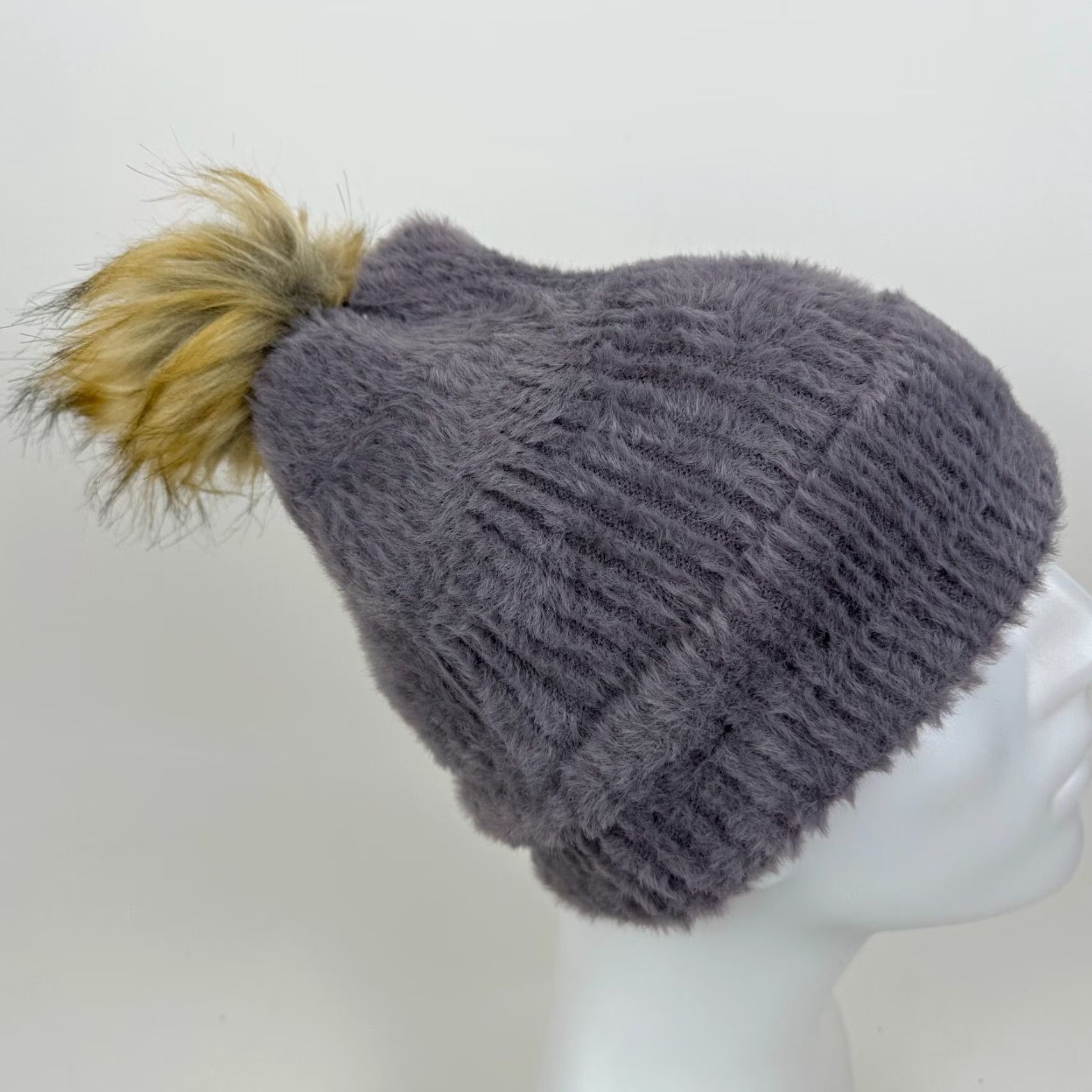 Vintage Calia by Carrie Underwood Purple Beanie Knit Faux Fur Pom Cuff Womens One Size Size ONE SIZE - 3 Thumbnail