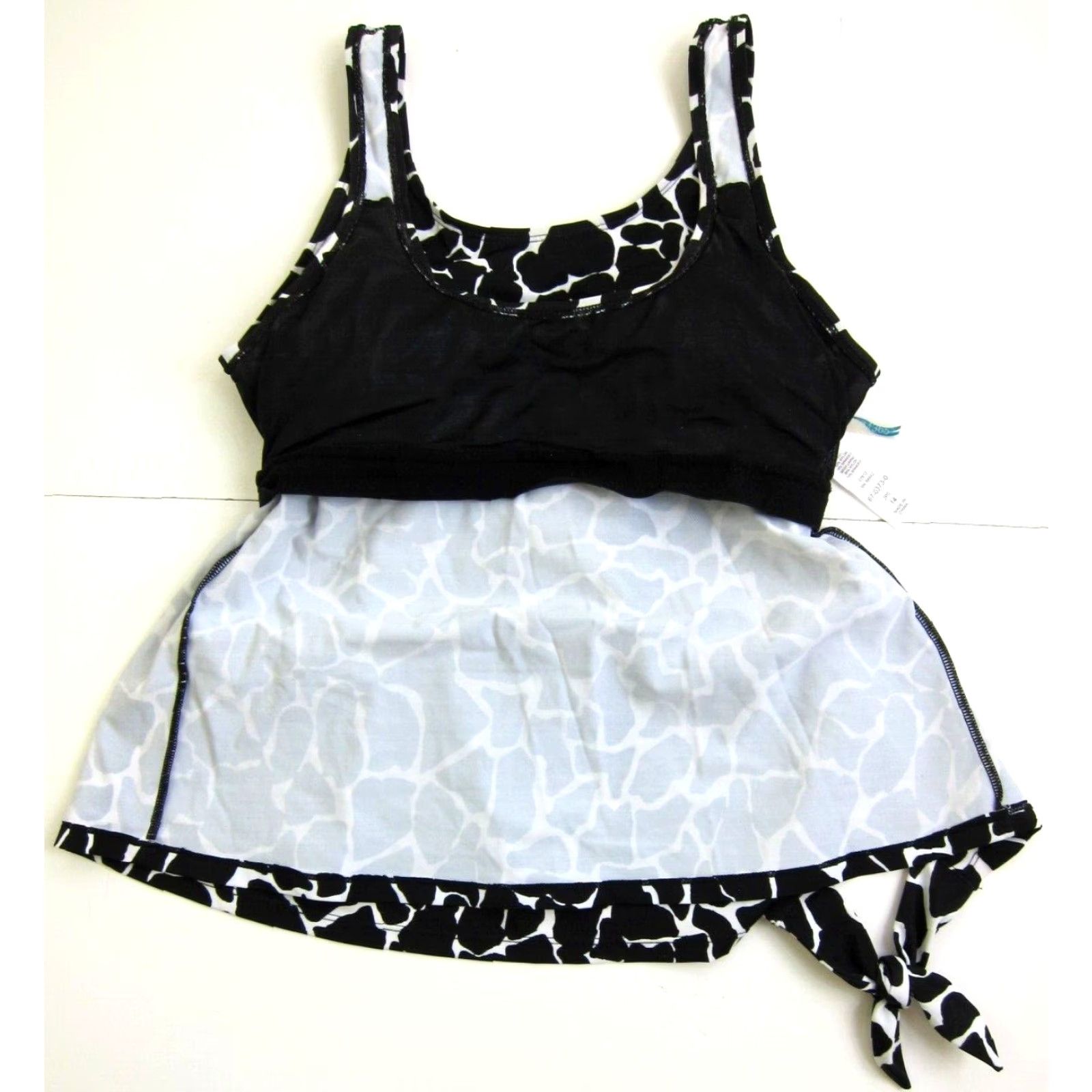 Vintage Swim 365 Black White Abstract Zebra Built In Bra Tankini Swim Top Women 14 Size XL / US 12-14 / IT 48-50 - 5 Thumbnail