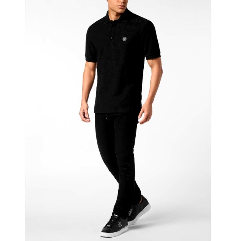 Philipp Plein Philipp Plein Men's Black Jacquard Crest Polo T-Shirt Size M Size US M / EU 48-50 / 2 - 10 Thumbnail