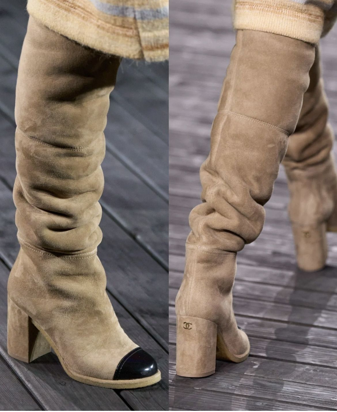 Chanel 24K Suede Shearling Fur Thigh High OTK Block Heel Boots 37 Size US 7 / IT 37 - 7 Thumbnail
