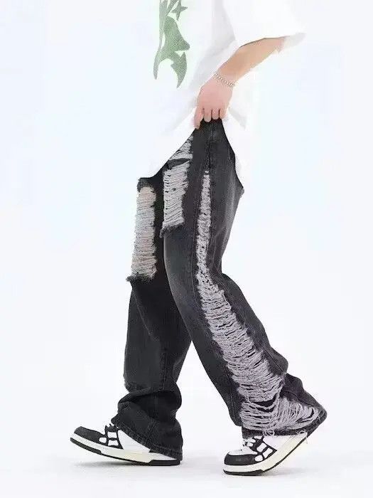 Japanese Brand Baggy distressed black jeans Size US 34 / EU 50 - 4 Thumbnail