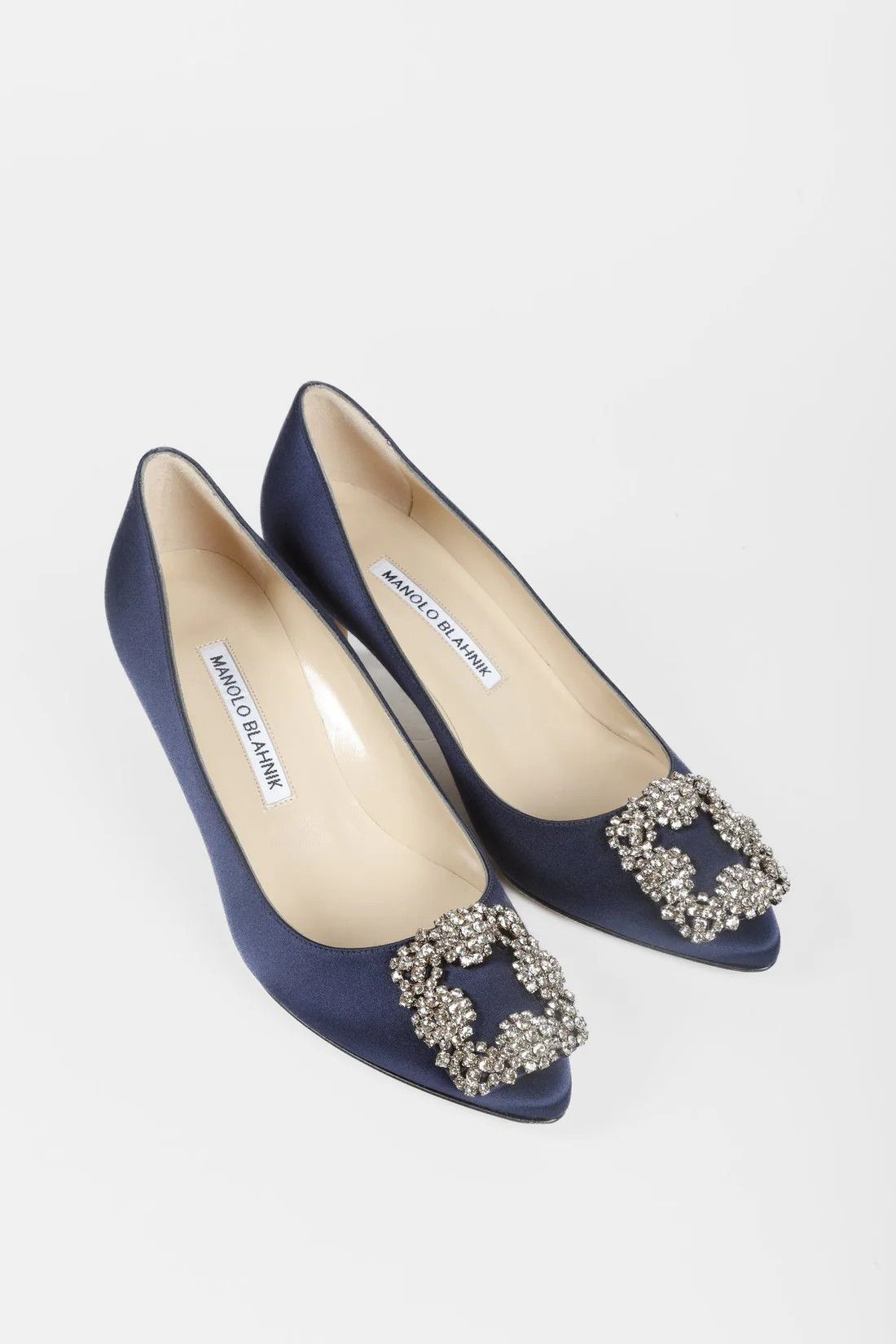 Manolo Blahnik Manolo Blahnik Hangisi Blue Satin Jewel Pumps Size US 5.5 / IT 35.5 - 1 Thumbnail