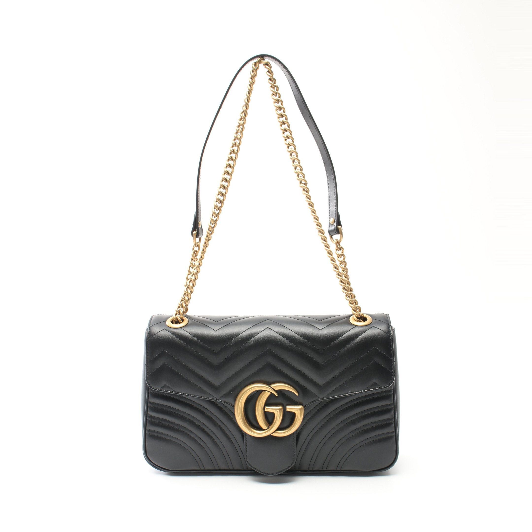 Gucci Gucci Gg Marmont Medium Chain Shoulder Bag Leather Black Size ONE SIZE - 1 Thumbnail