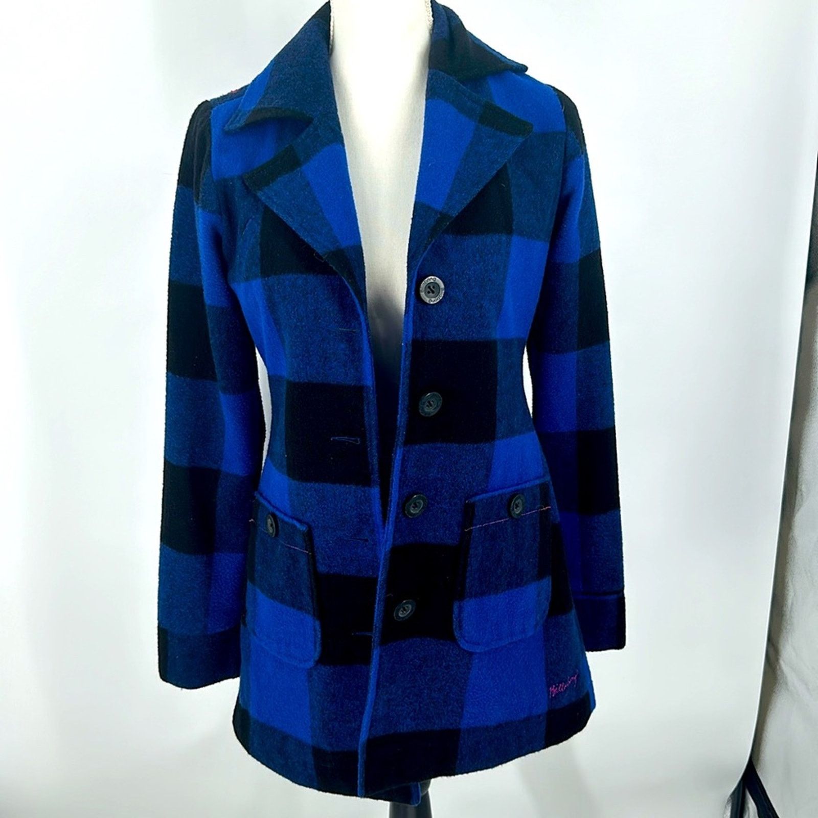 Billabong Women’s Billabong Coat Wool Blend Blue Buffalo Check Small Size S / US 4 / IT 40 - 1 Thumbnail