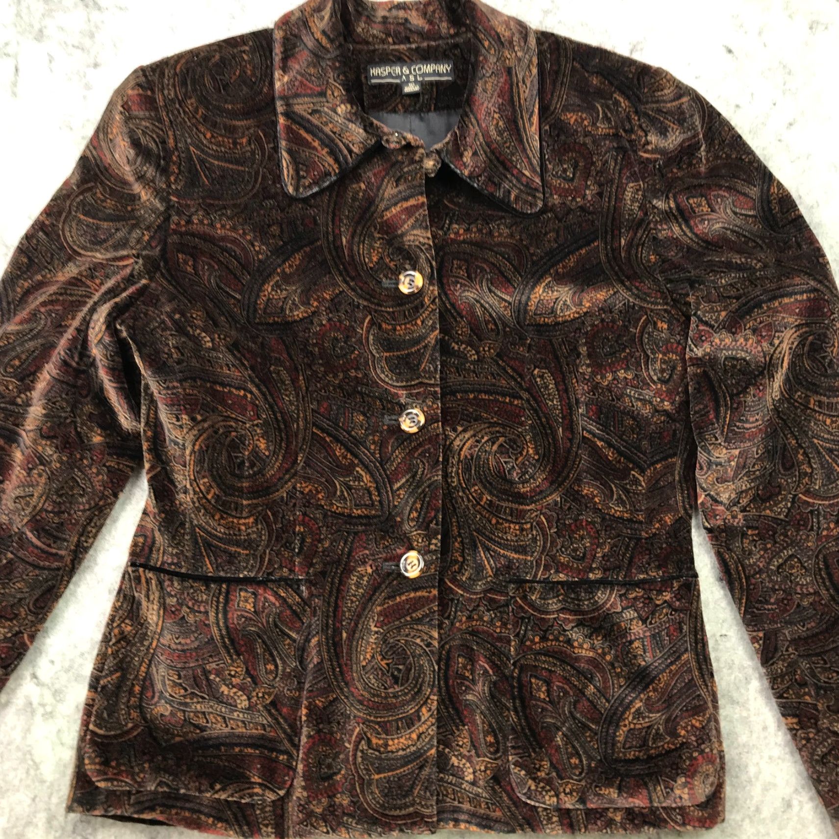 Kasper Kasper & Company Womens Paisley Jacket Size 10 Brown Button Up Lined Pockets Casual Size L / US 10 / IT 46 - 2 Thumbnail