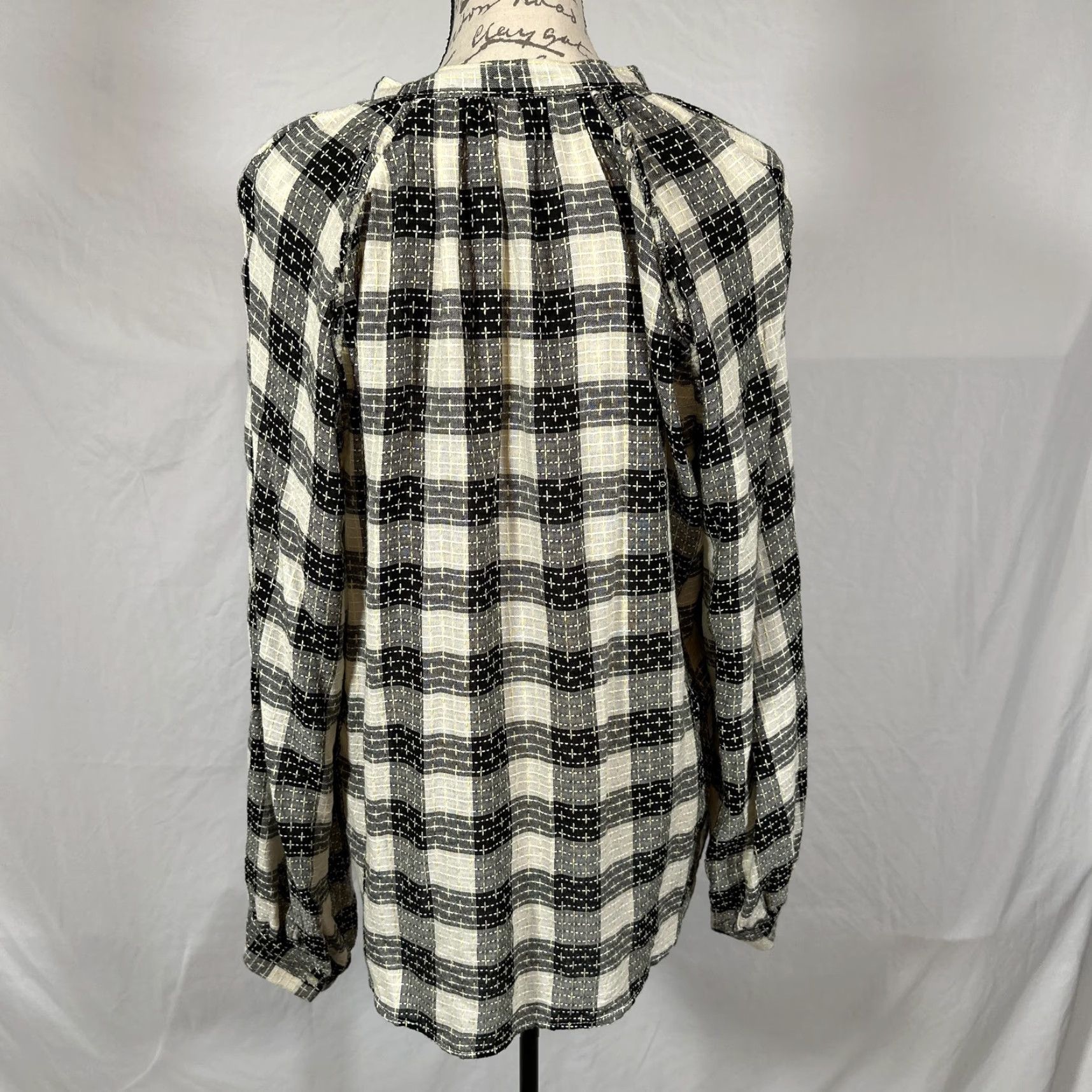 Vintage VINTAGE Pilcro Anthropologie Shirt Womens XL Black Plaid Ruffle Collar Long Sleeve Button-Front Knit Lightweight All Seasons Womens XL Size XL / US 12-14 / IT 48-50 - 5 Thumbnail