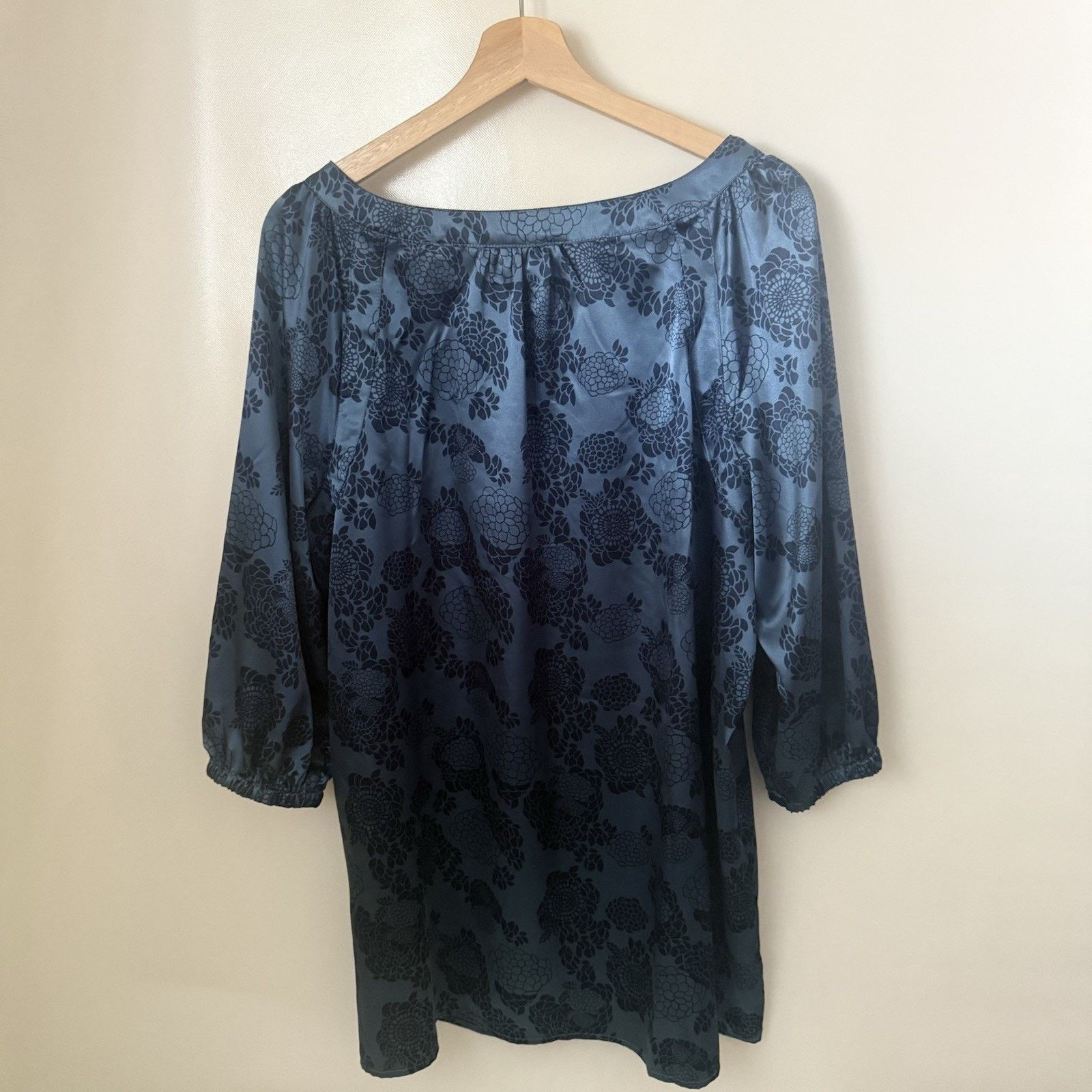 Other Motto Dress Peasant Blue Satin Puff Sleeve Boho Babydoll Size XL / US 12-14 / IT 48-50 - 2 Thumbnail