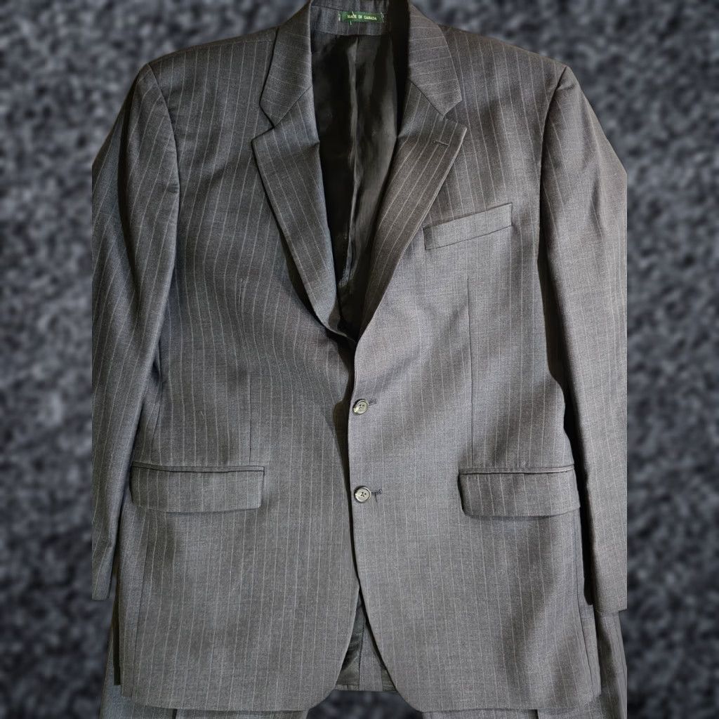Ralph Lauren VINTAGE Lauren By RALPH LAUREN 100% Wool Grey Pin Striped 2pc Suit Mens 44 Long 38x32 Pants Size 44R - 1 Thumbnail