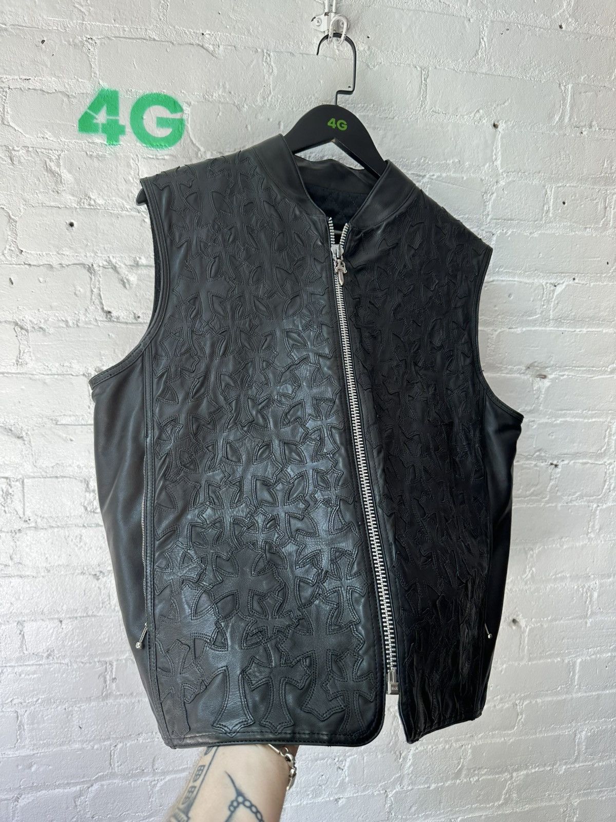 Chrome Hearts FLOODED CHROME HEARTS LEATHER ZIP VEST | Grailed