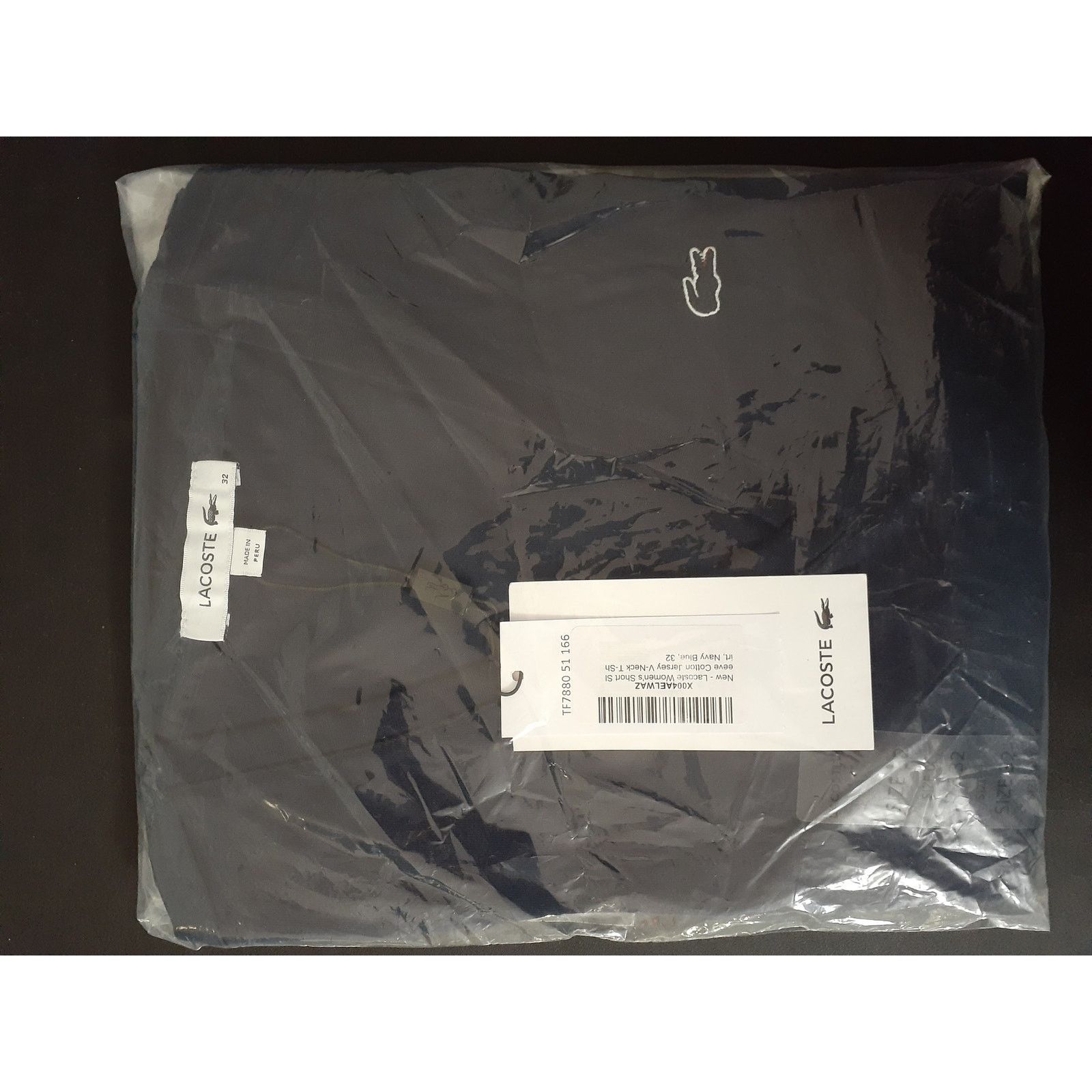 Lacoste Lacoste Women's Short Sleeve Cotton Jersey Vneck Tee Navy 0 Size XS / US 0-2 / IT 36-38 - 3 Thumbnail