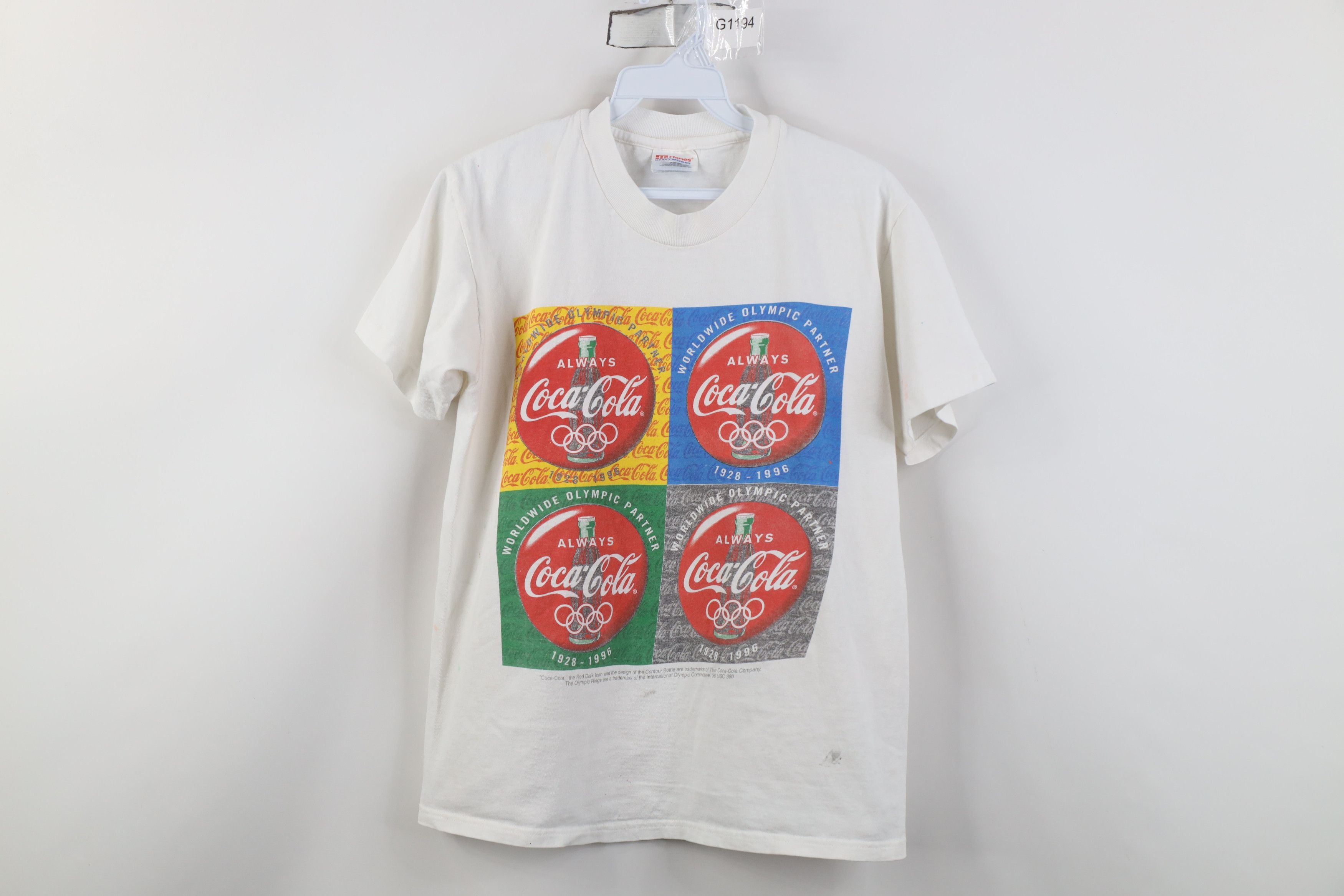 Hanes Vintage 90s Coca Cola 1996 Olympics Atlanta T-Shirt Size S / US 4 / IT 40 - 1 Thumbnail