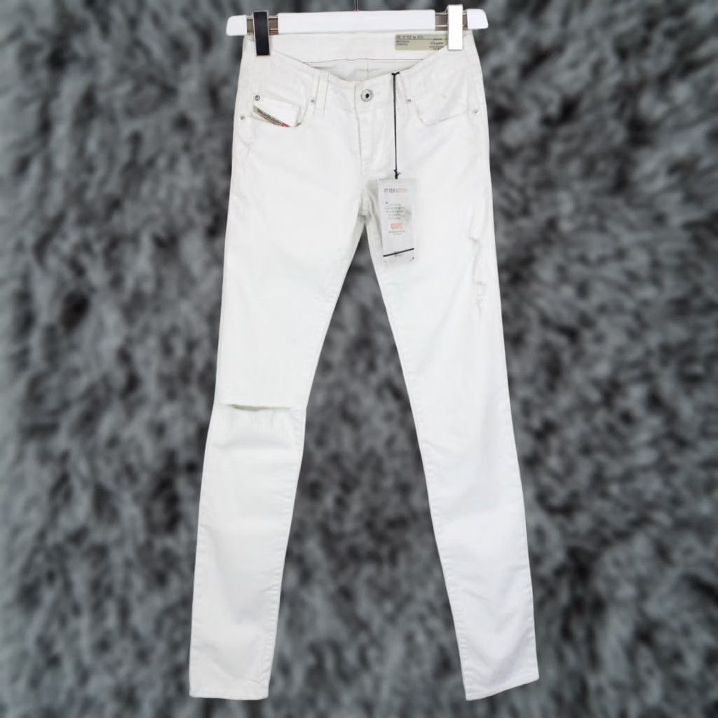 Diesel Diesel Grupee Super Slim-Skinny Low Waist Stretch Jeans Women's W23/L32 White Distressed Size 40" / US 18 - 1 Thumbnail