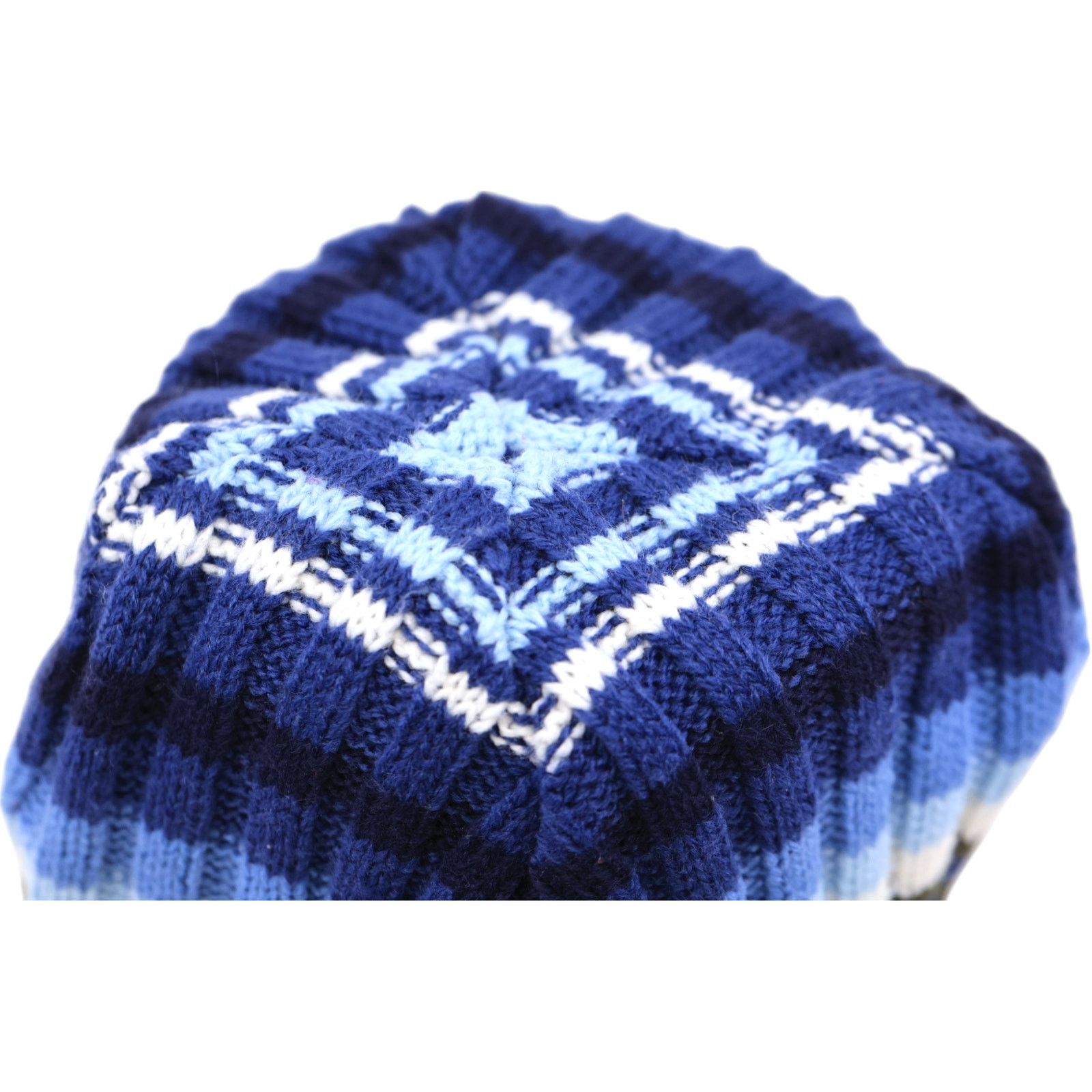 Other Crocheted White & Blue Winter Women's Beanie Hat Size ONE SIZE - 2 Thumbnail