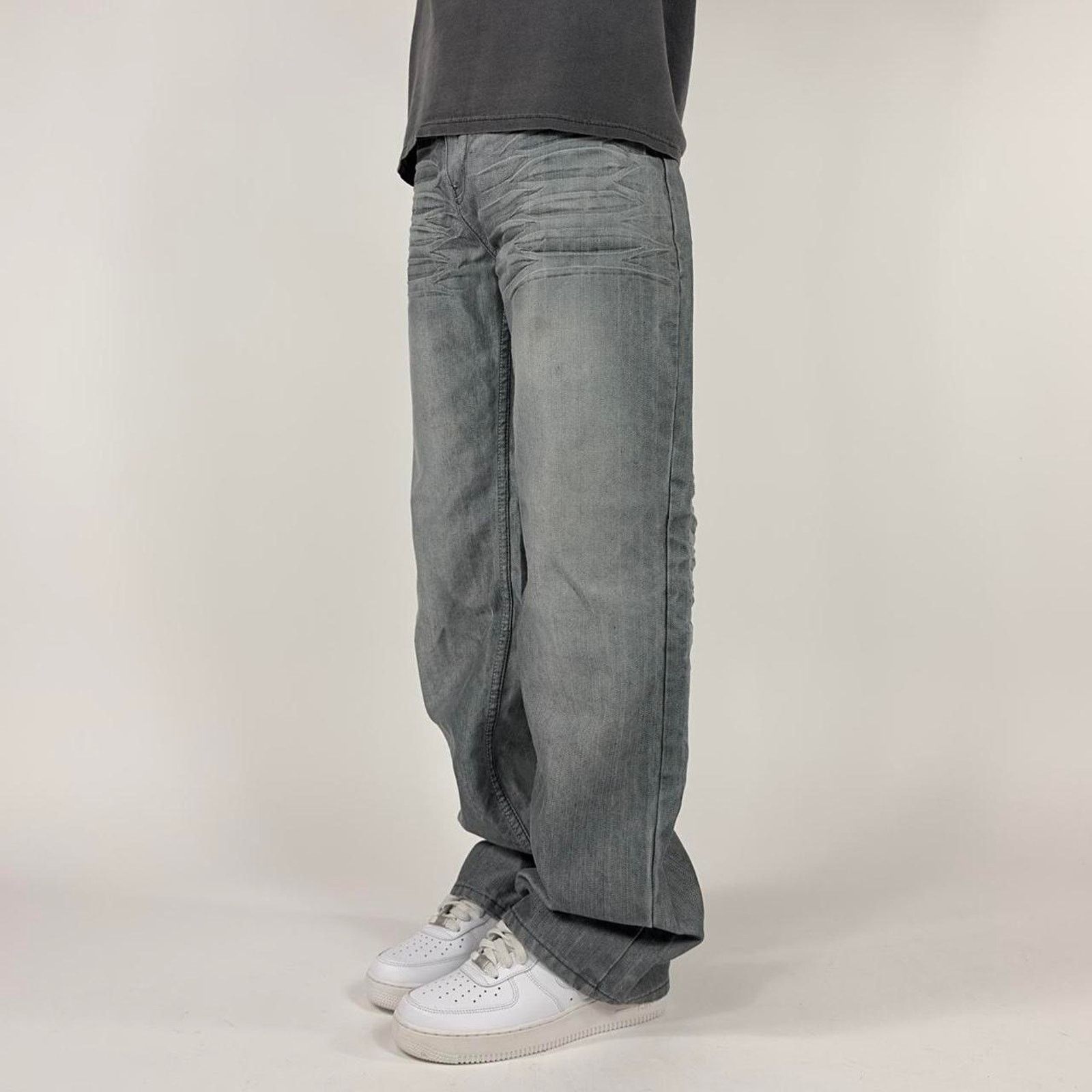 Affliction × StraightFaded Y2K Charms Faded Stone Grey Baggy Grunge Streetwear Pants Size US 35 - 5 Thumbnail