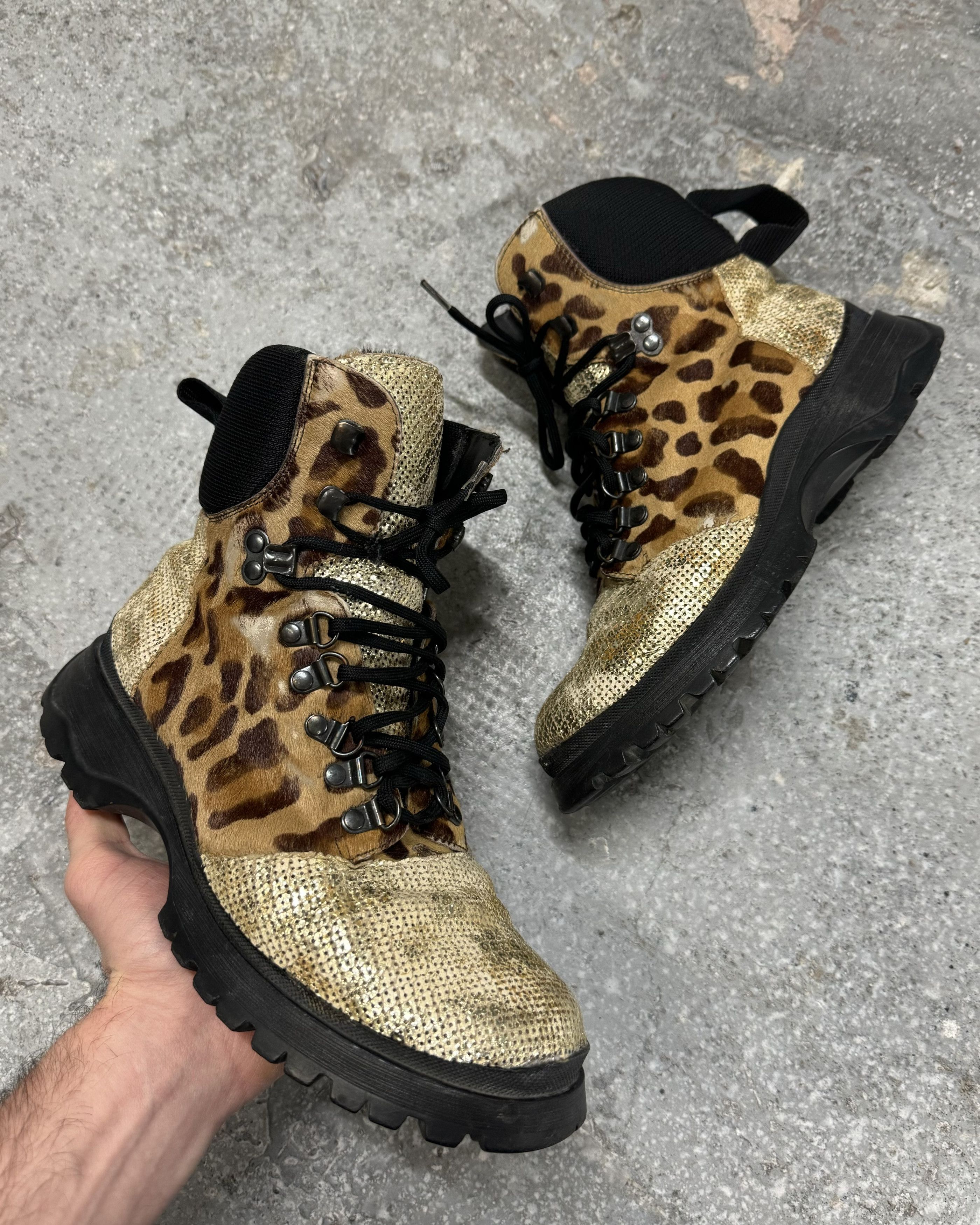Prada × Vintage FW1999 Prada Leopard Pony Hair Hybride High Shoes Size US 8 / IT 38 - 1 Thumbnail
