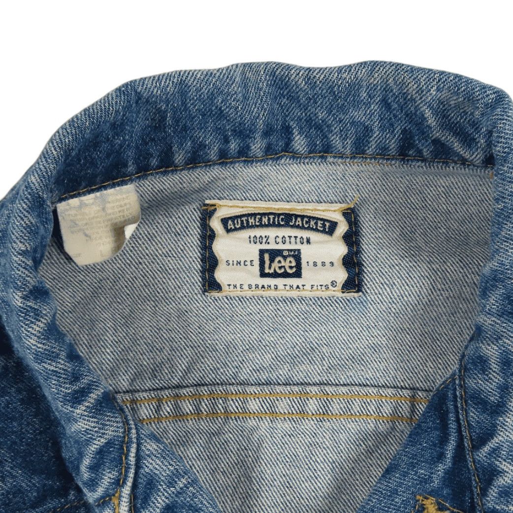 Lee VINTAGE Lee Jacket Denim Blue 90s Bomber Shirt Mens Large Adult LARGE Denim 100% Cotton with Logo Chest Pockets Casual 90s Theme Size US 33 - 3 Thumbnail