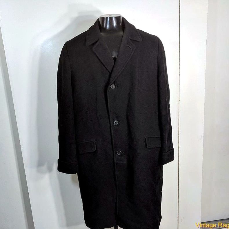 image of Vintage Saxony Manor VTG Wallachs Wool Coat Overcoat Mens Size XL Black in White