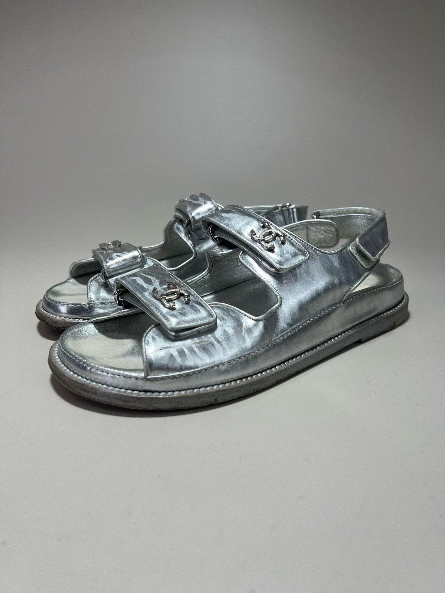 Chanel CHANEL Silver Velcro Sandals Size US 6.5 / IT 36.5 - 1 Thumbnail