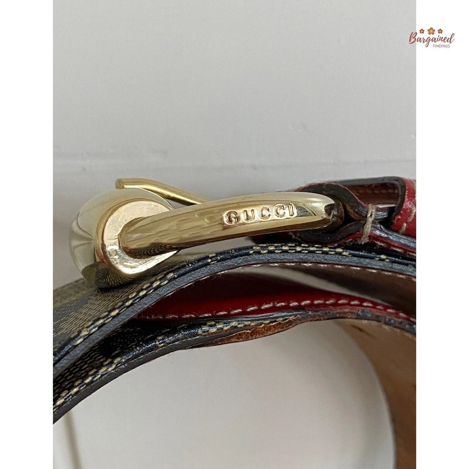 Gucci GUCCI Red GG Crystal Coated Canvas Horsebit Buckle Belt Size 30 - 5 Thumbnail